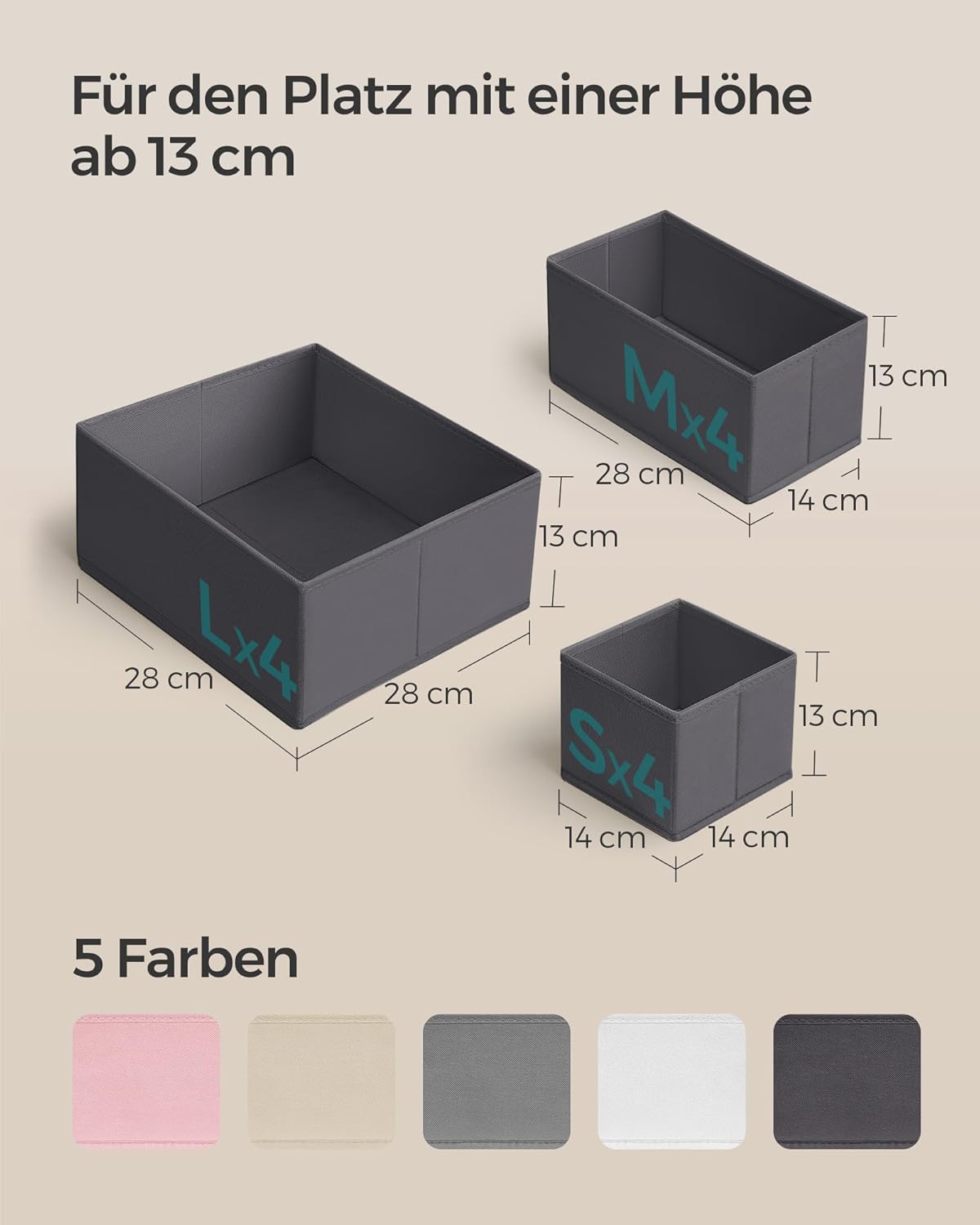 12-teiliges Aufbewahrungsboxen-Set für Schubladen, 12er Set Schiefergrau