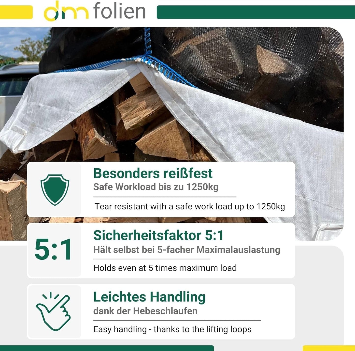 Big Bag für Brennholz, 95x95x175cm, 4-seitig Ventilationsstreifen 1