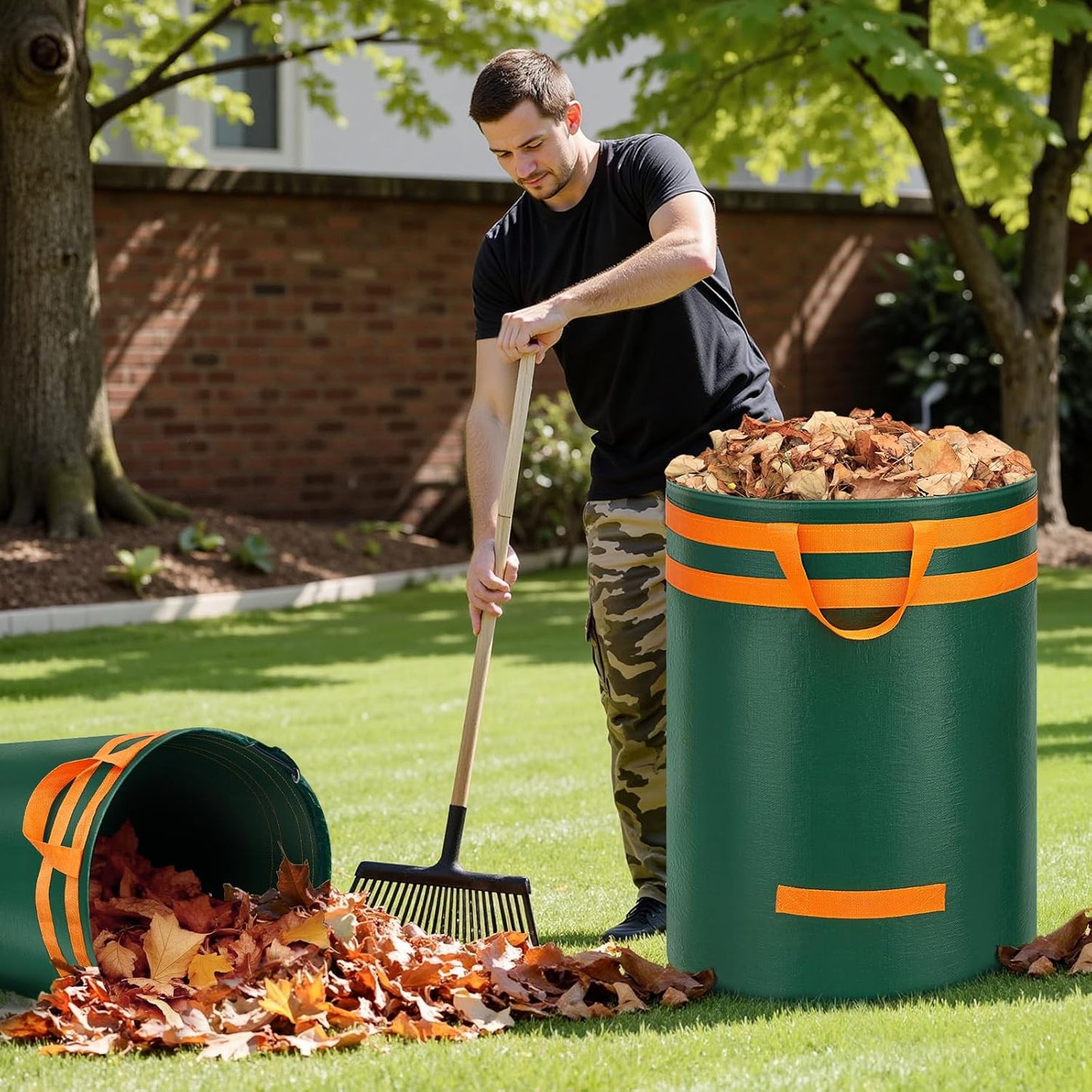 3-teiliges Gartenabfallsack-Set selbststehend mit Griffen, Grün-272l