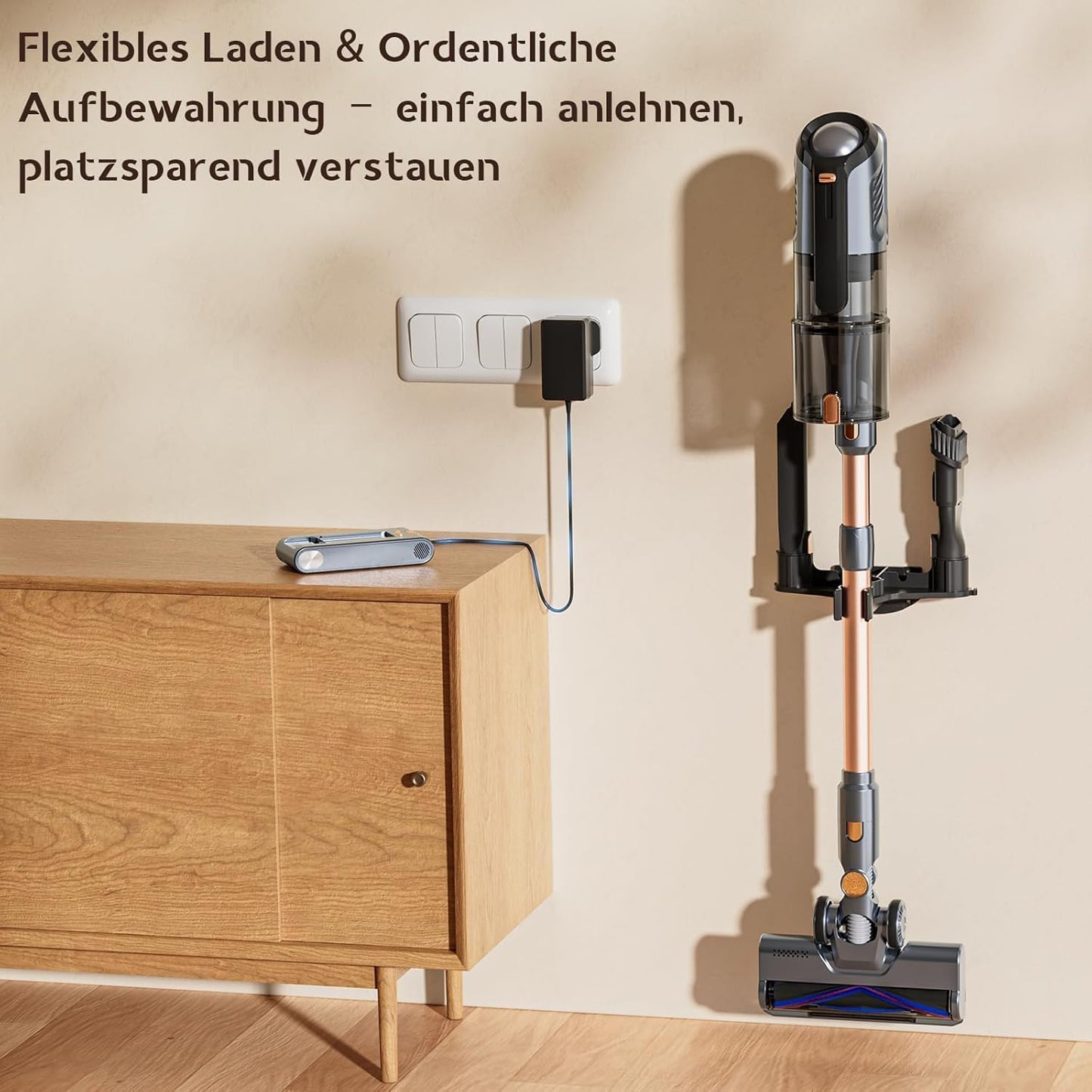 Kabelloser Akkustaubsauger mit LED-Leuchten, Grau