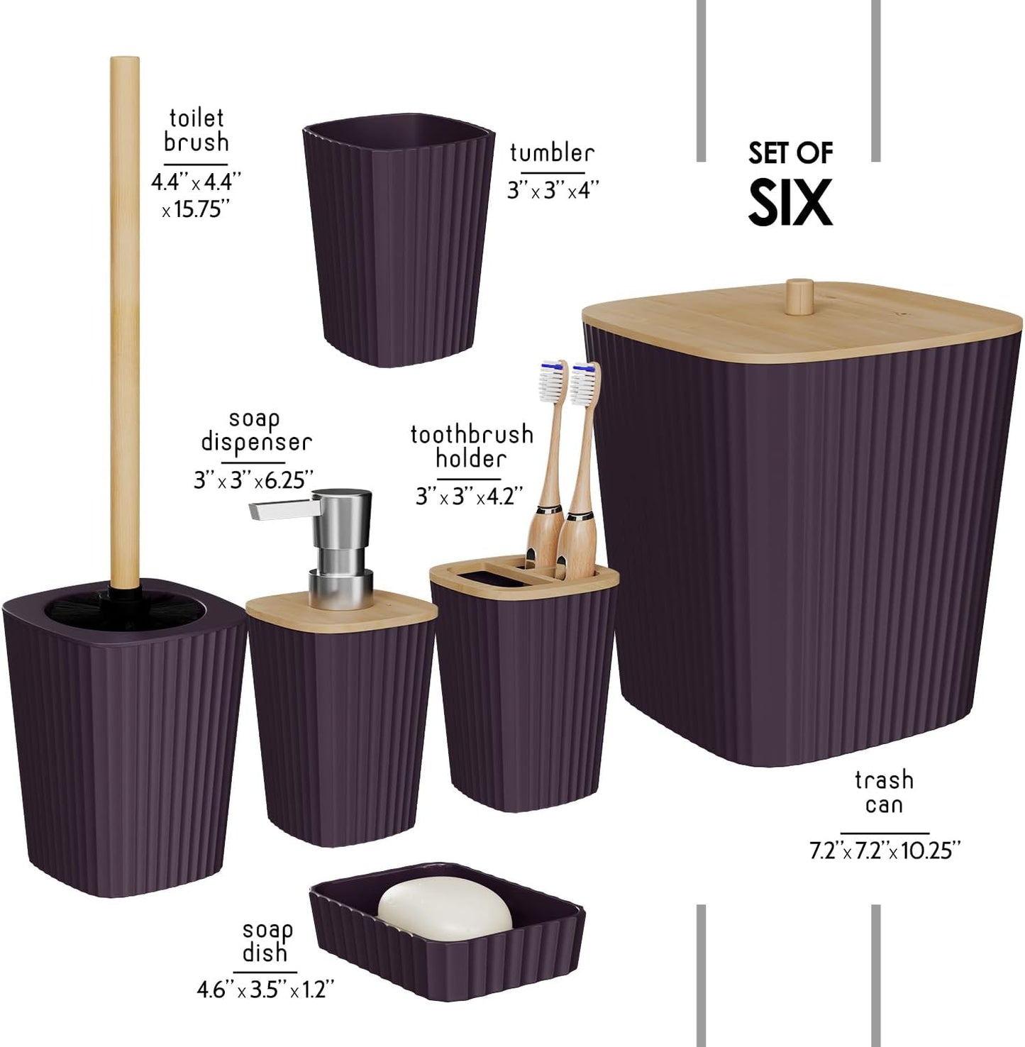 6-teiliges Badezimmer-Zubehör-Set, Lila 6-Piece Accessory Set