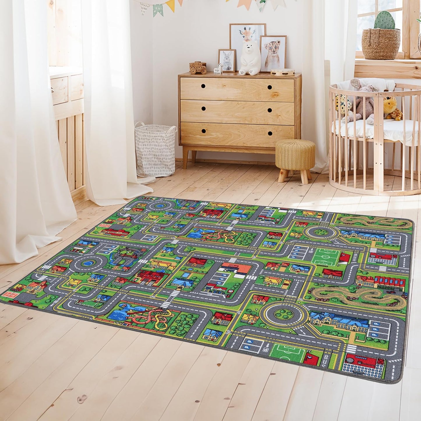 Spielteppich mit Strassen und Kreisverkehr, 140 x 200 cm (Rechteckig)