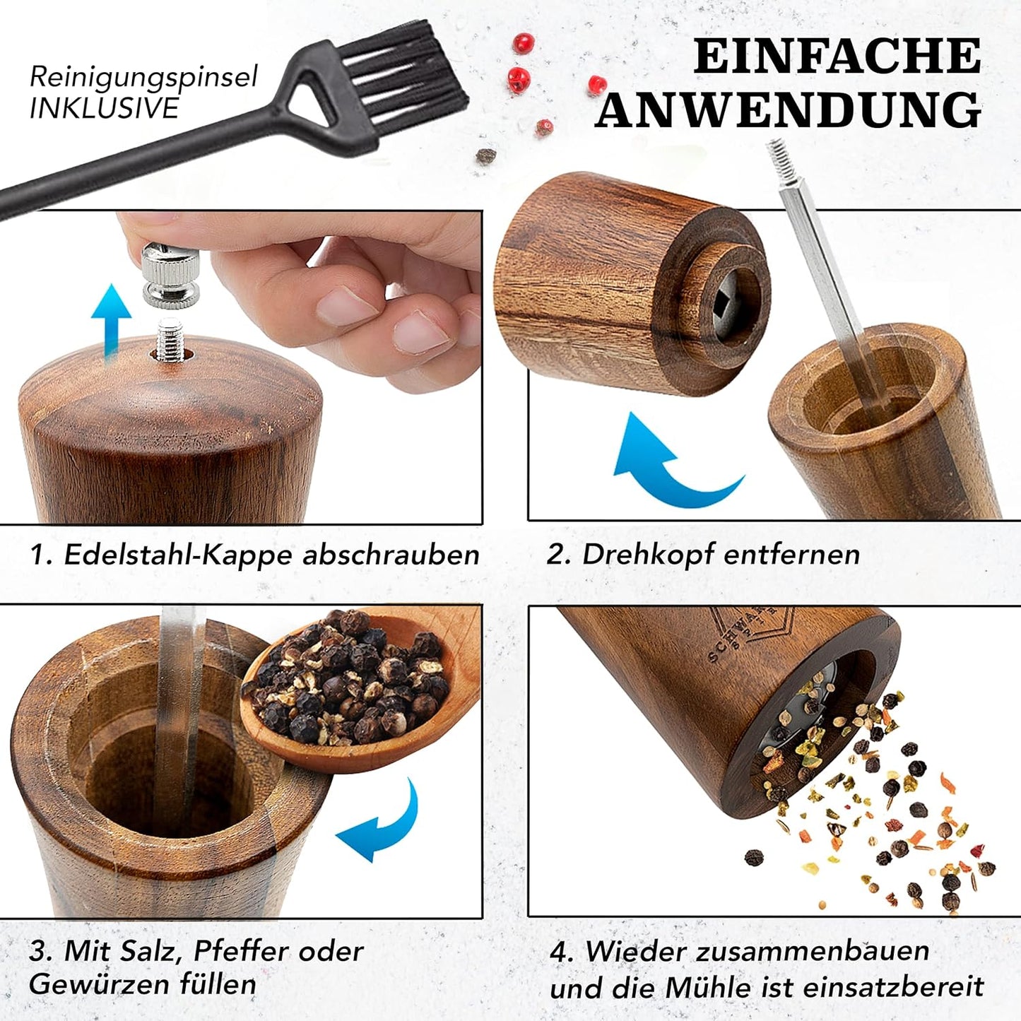 Salz- und Pfeffermühlen-Set mit Keramikmahlwerk, 25,5 cm