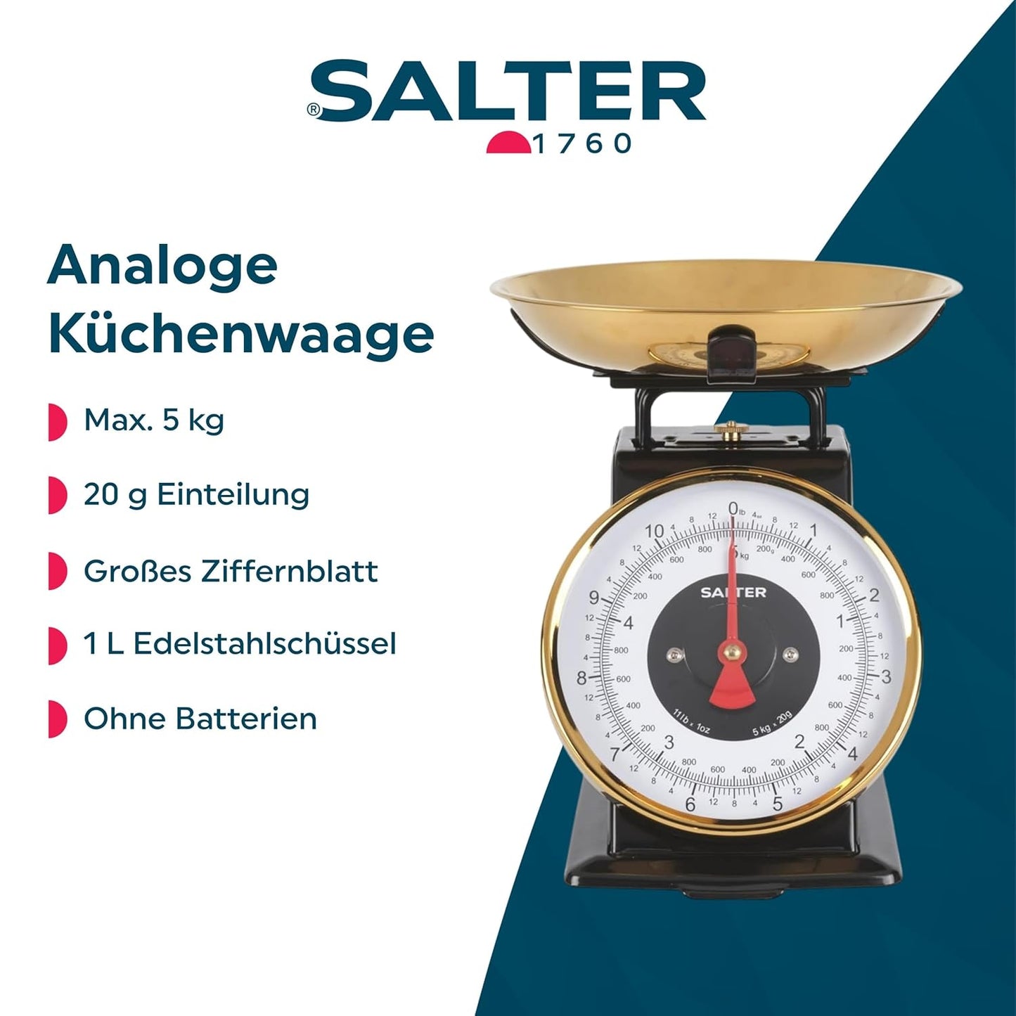 Mechanische Küchenwaage, schwarz / gold