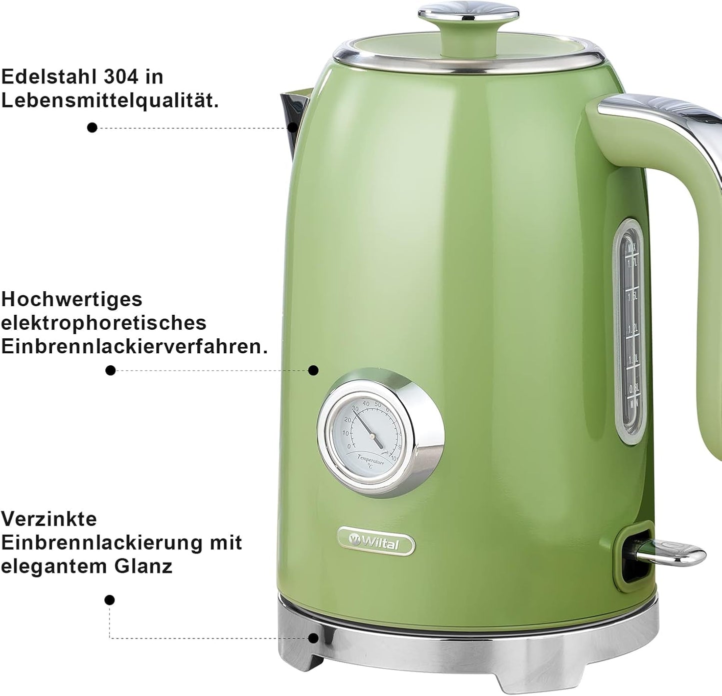Retro Wasserkocher mit Temperaturanzeige, Vintage Creme