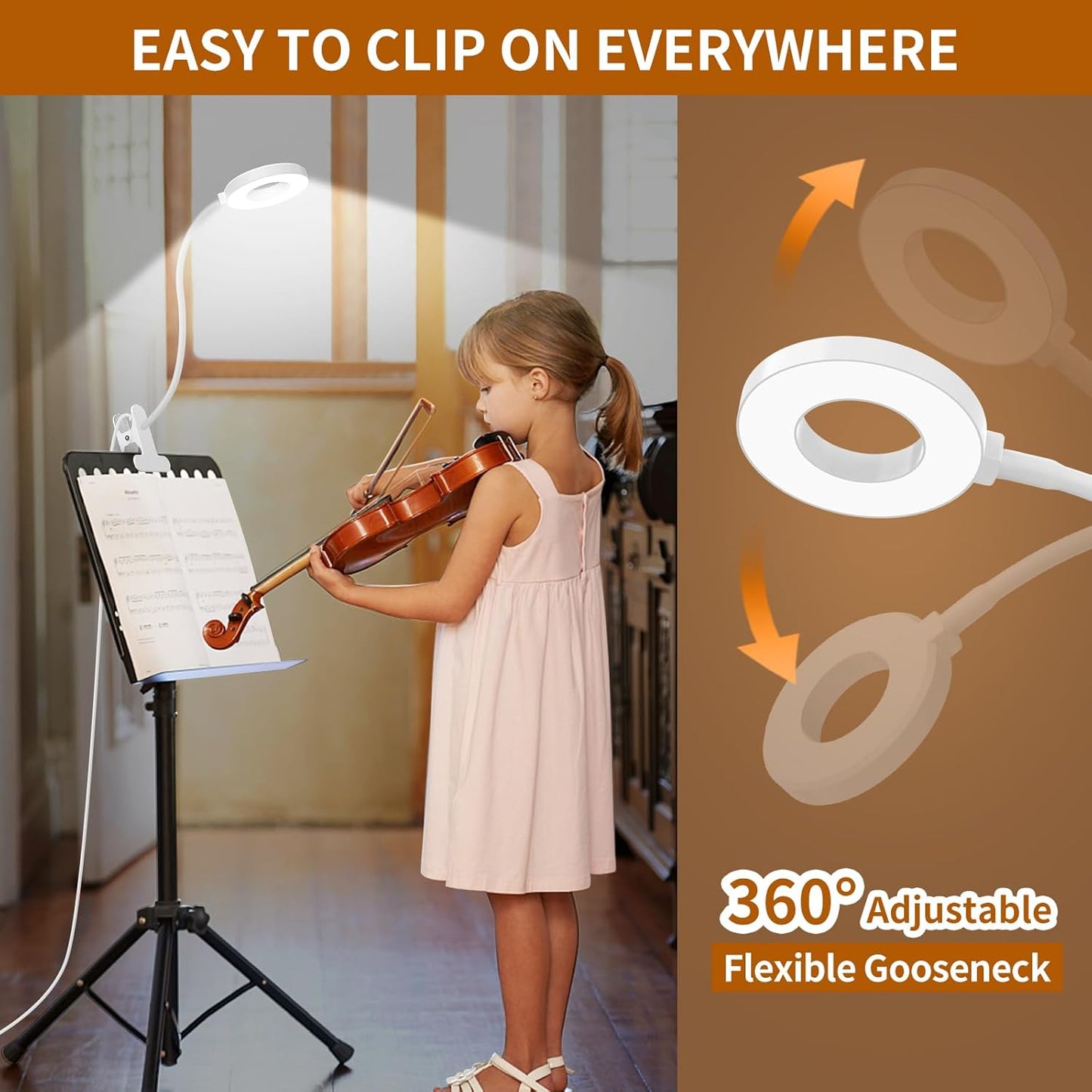 LED Leselampe dimmbar, Weiss - 70cm Schwanenhals