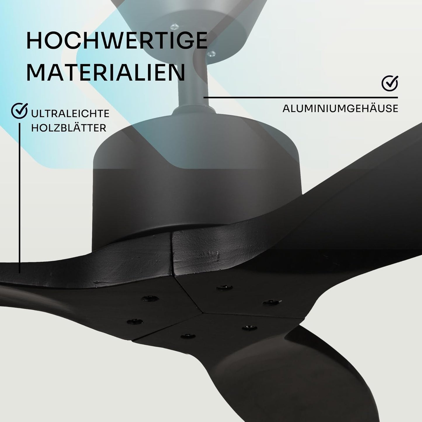 Deckenventilator mit Fernbedienung, Schwarz Ohne Licht