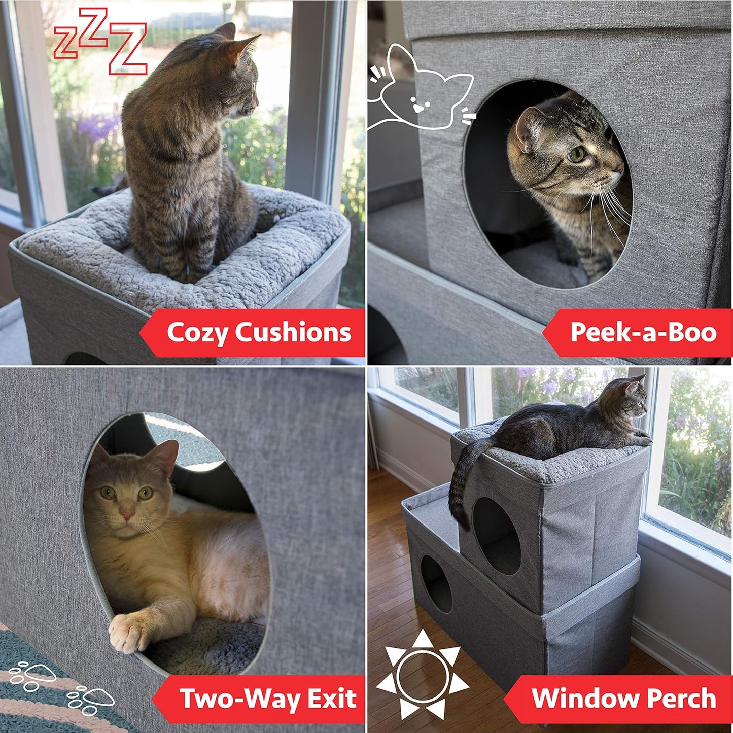 Doppelstöckiges Katzenhaus Cat Condo mit Pop-up Bett, Double Story