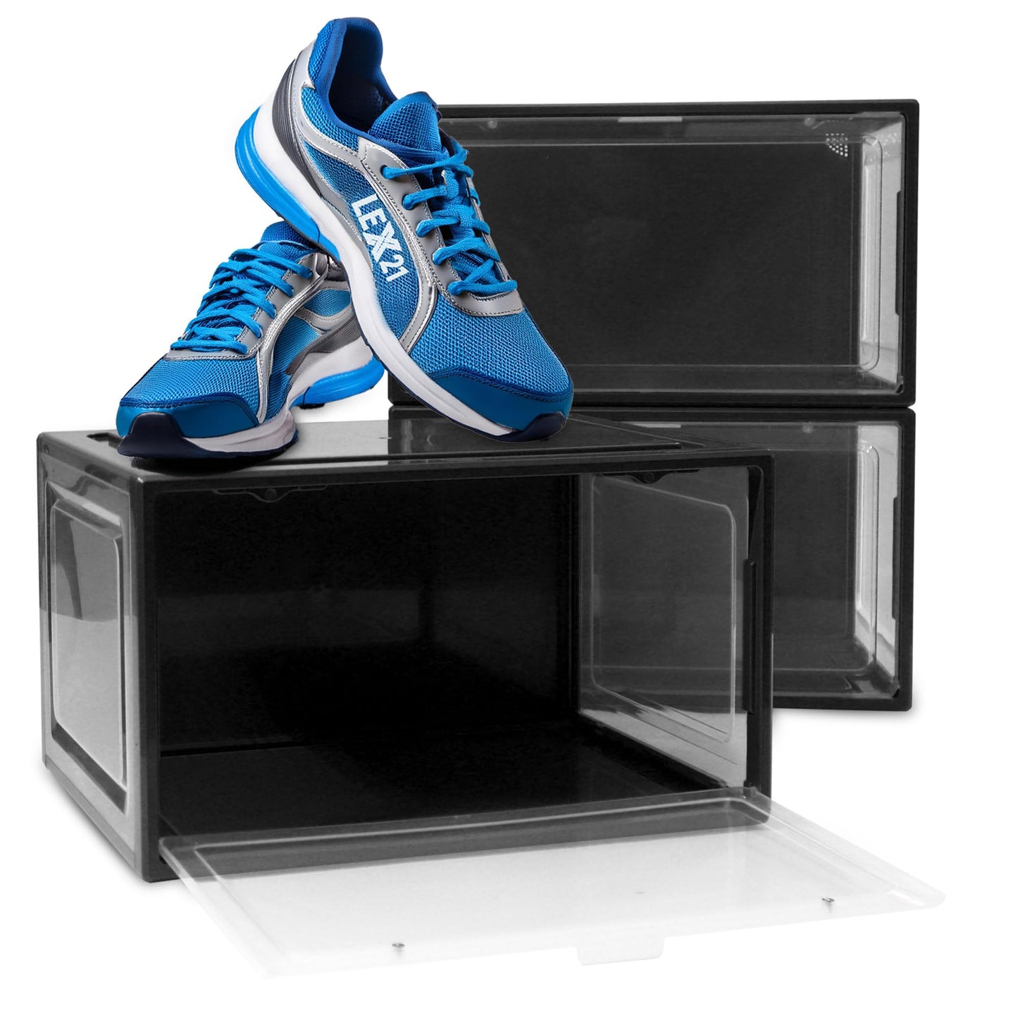 Stapelbare Schuhboxen (3er Set, bis Grösse 47), Schwarz 3er Set
