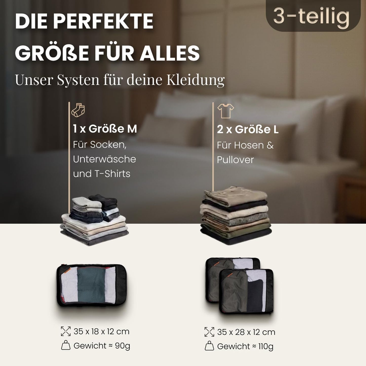 3-teiliges Packwürfel-Set, Desert Whisper - Beige 3-teilig