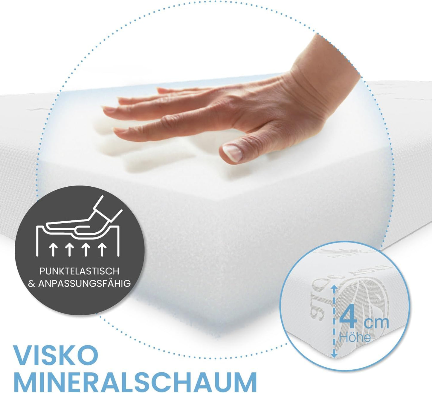 Viscoelastischer Matratzentopper 90x190 cm, 90 x 190 cm Viscoschaum - 4 cm