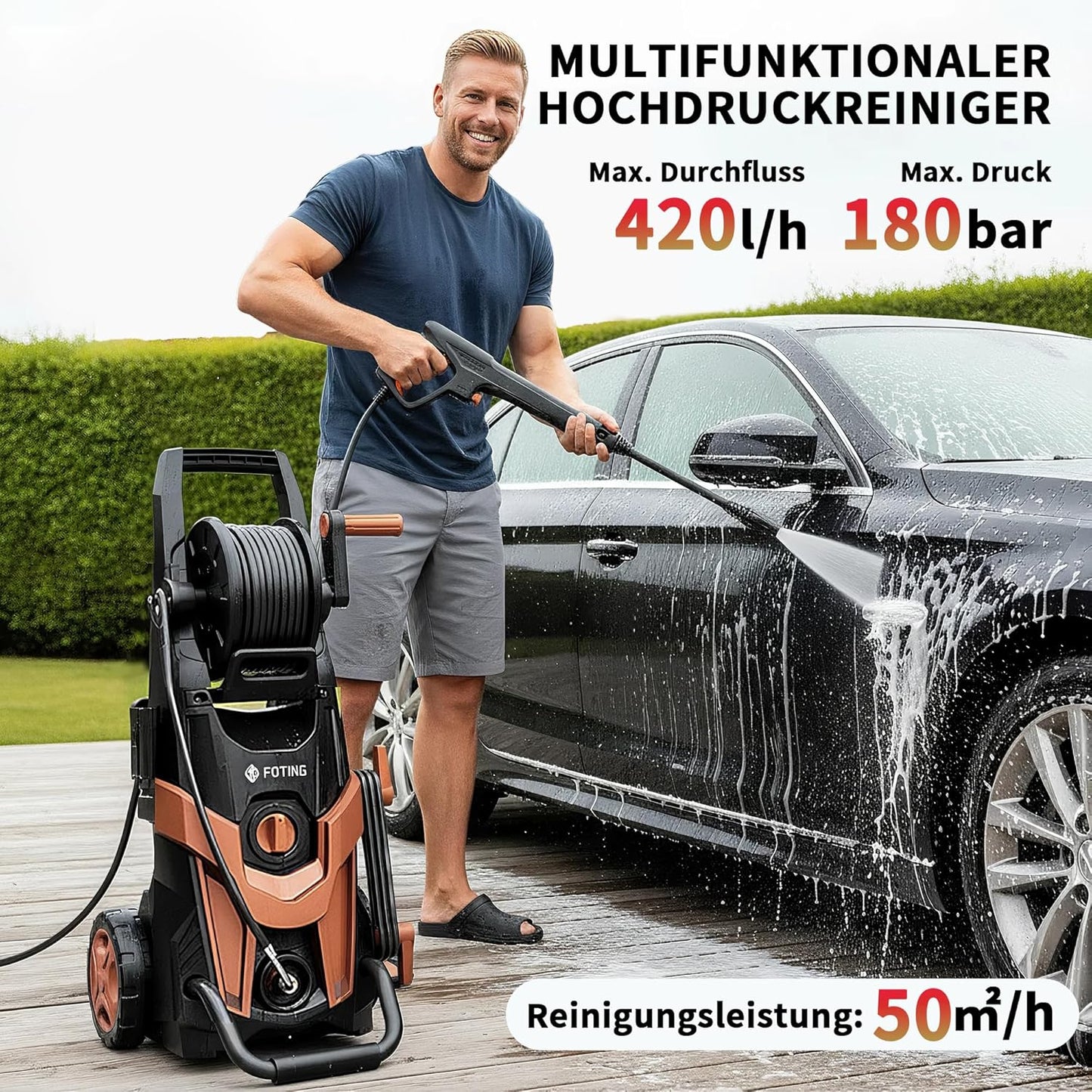 Hochdruckreiniger 180 Bar mit 6-in-1 Düse, Rot