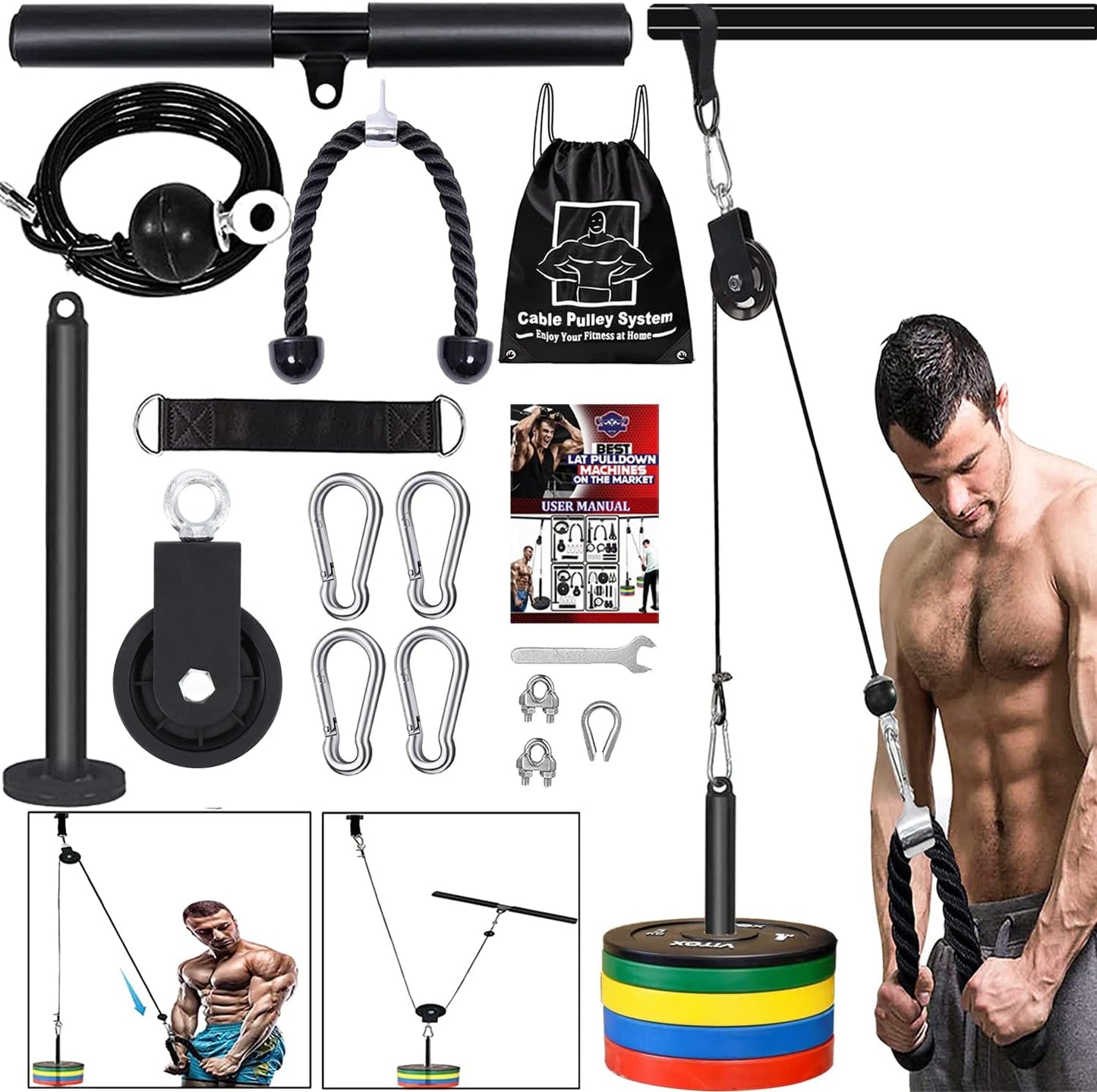 Kabelzug Fitnessgerät für Trizeps und Latzug, 2,5M Kabel L