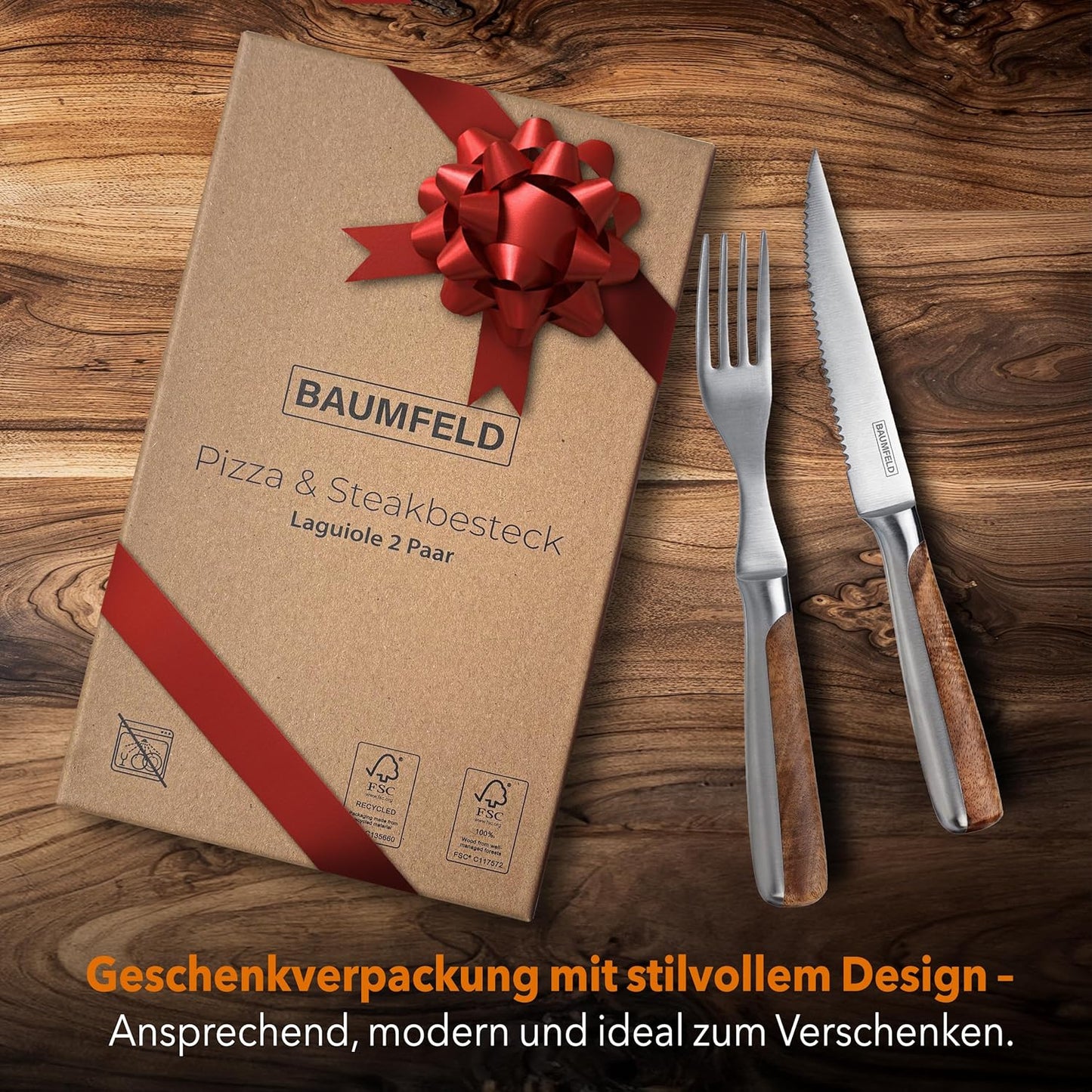 Pizza- und Steakbesteck-Set, 4 teilig Edelstahl