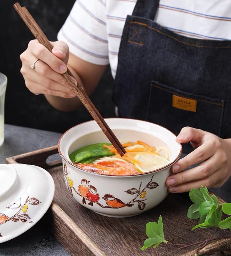Keramik Ramen Bowl Set mit Deckel (800ml), Style D