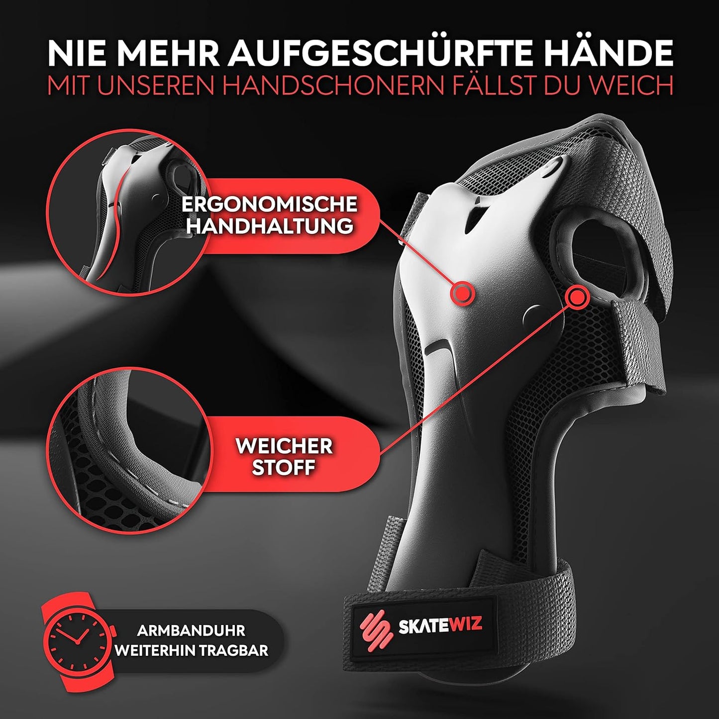 6-teiliges Skate-Protektoren Set, Schwarz - Neues Modell L