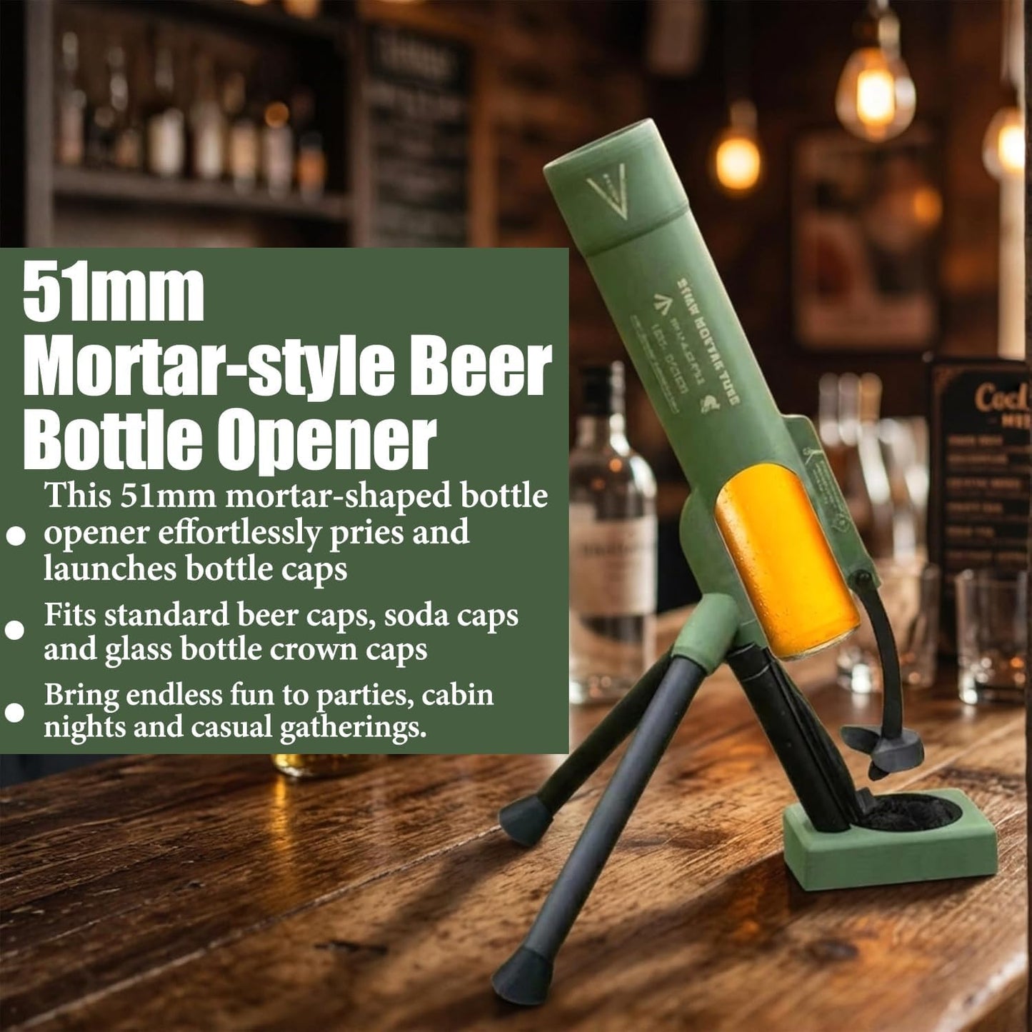 Bier Mörser Flaschenöffner mit Kronkorkenauswurf