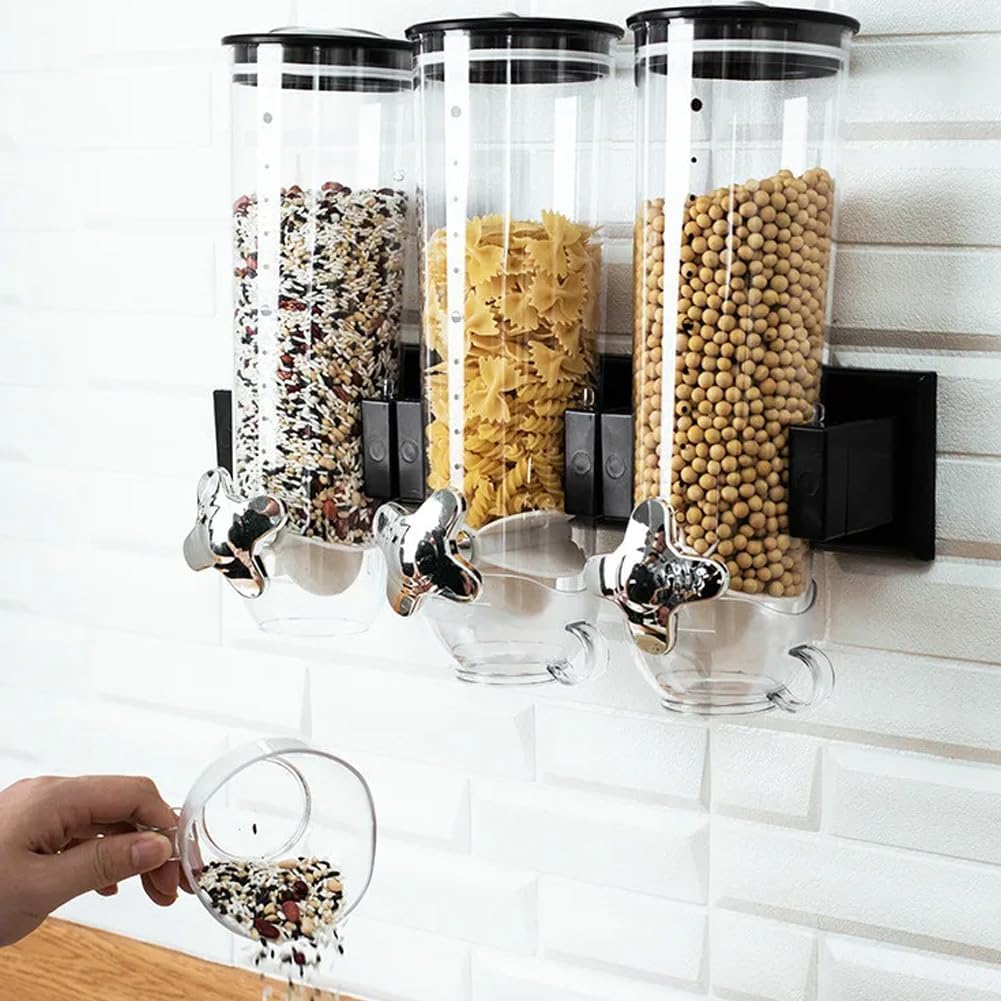Dreifacher Müsli-Spender zur Wandmontage, Schwarz