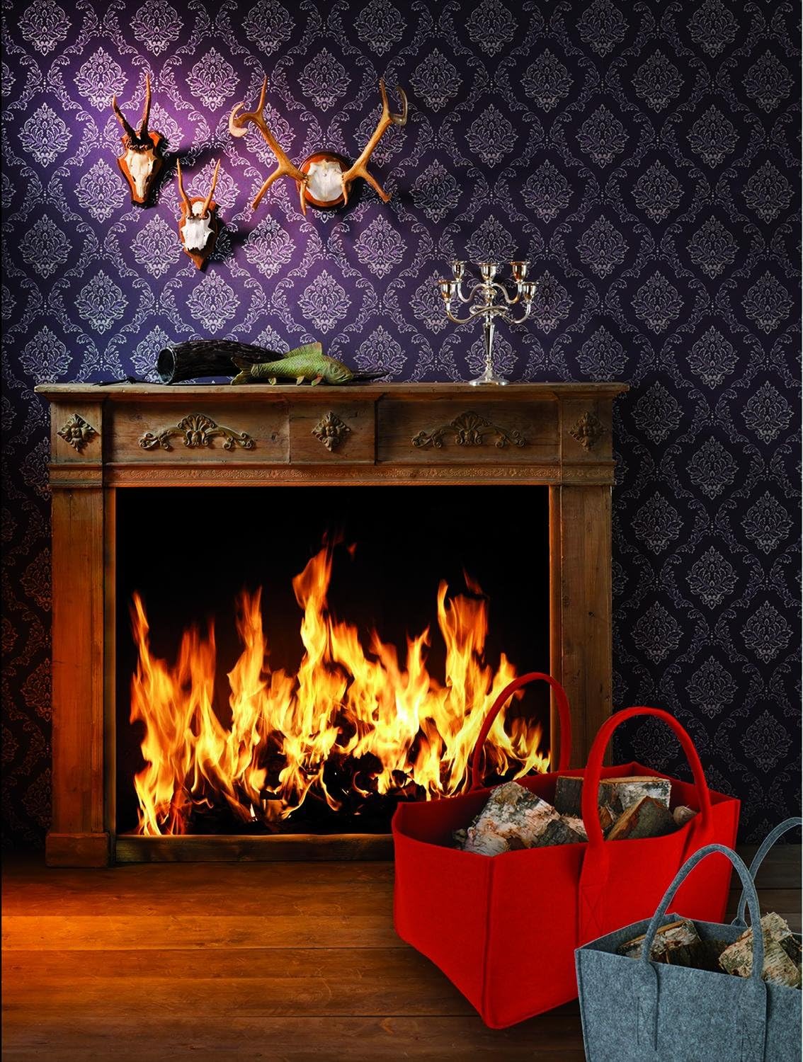 Filztaschen-Set für Kaminholz, Hellgrau & Dunkelgrau 2-er