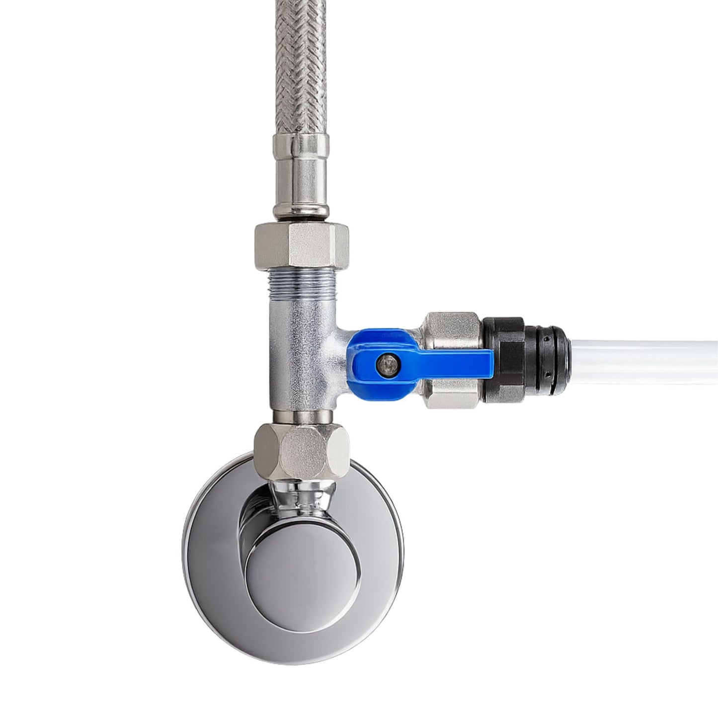 Absperrventil Adapter T-Stück für Wasserfilter & Kühlschränke, 3/8 AG x 5/16 x 3/8 ÜM