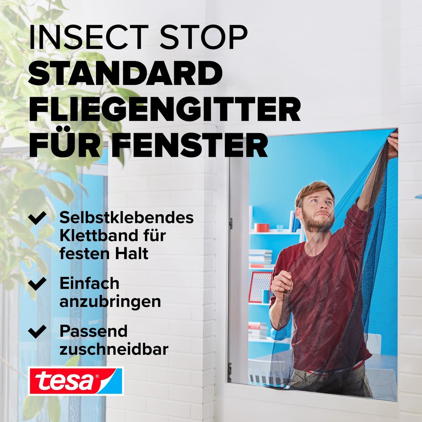 Insektenschutz Fliegengitter-Set für Fenster, 1,5m:1,8m 2 Stück Weiß (Leichter Sichtschutz)