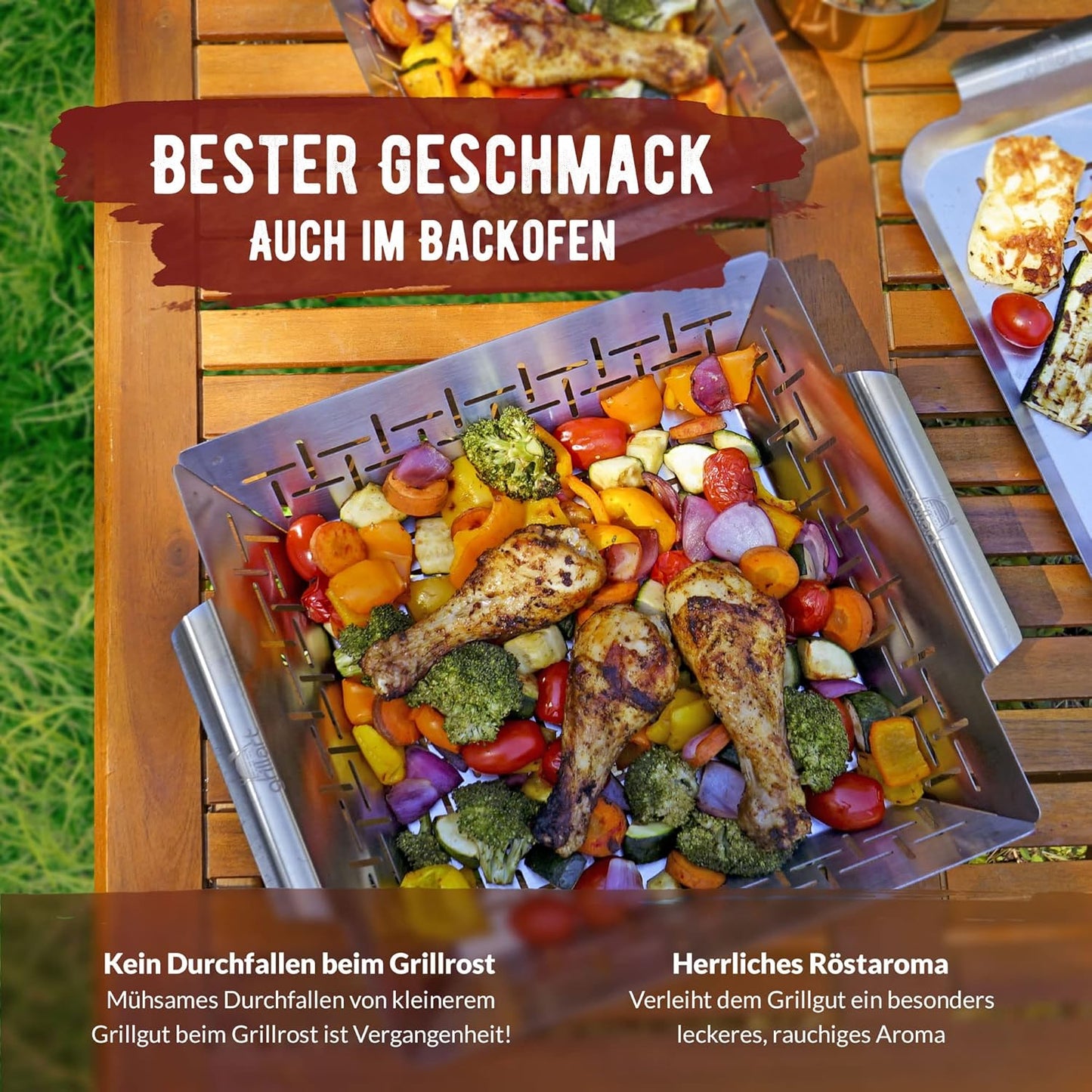 XL Grillkorb Edelstahl für Gemüse und Fisch, XL Grillkorb