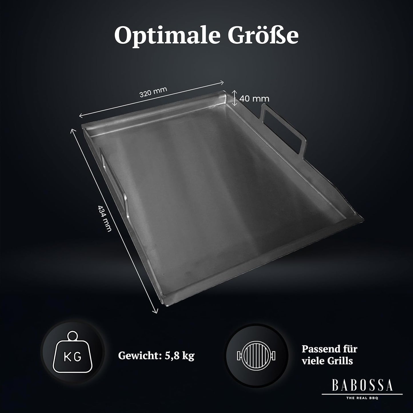 Grill-Plancha aus Edelstahl, 43.4 x 32 x 8.5 cm