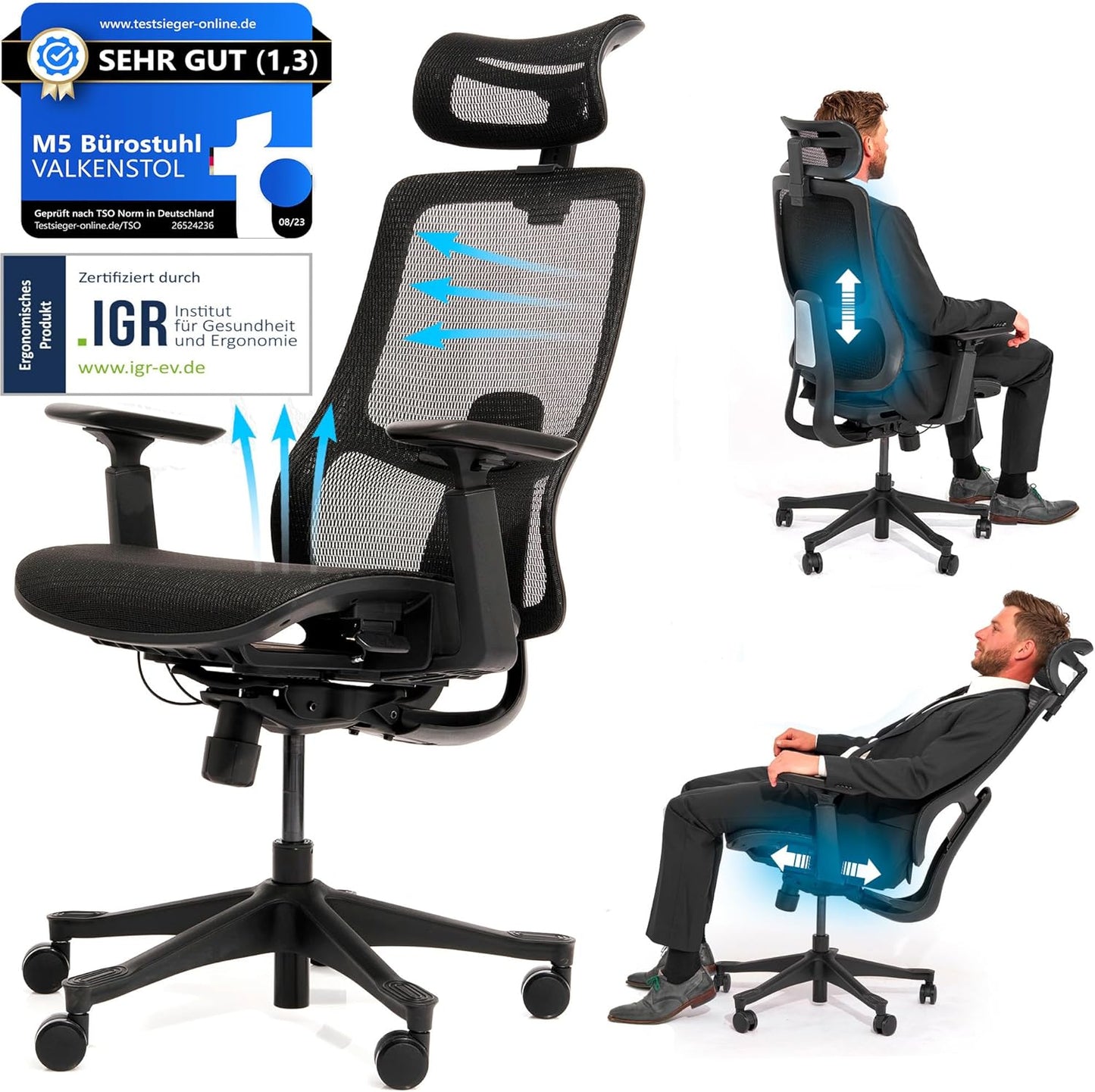 Ergonomischer Bürostuhl M5 mit Mesh-Sitz, M5 Mesh-sitz (Schwarz)