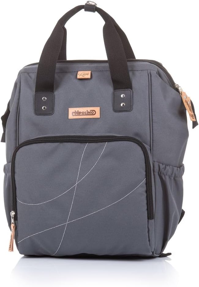 Wickelrucksack mit Wickelunterlage und Kinderwagenbefestigung, Grau