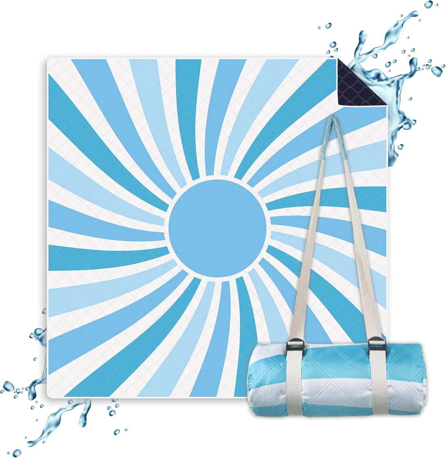 Extra grosse, wasserabweisende Picknickdecke, 200x200 cm, Sonne Blau