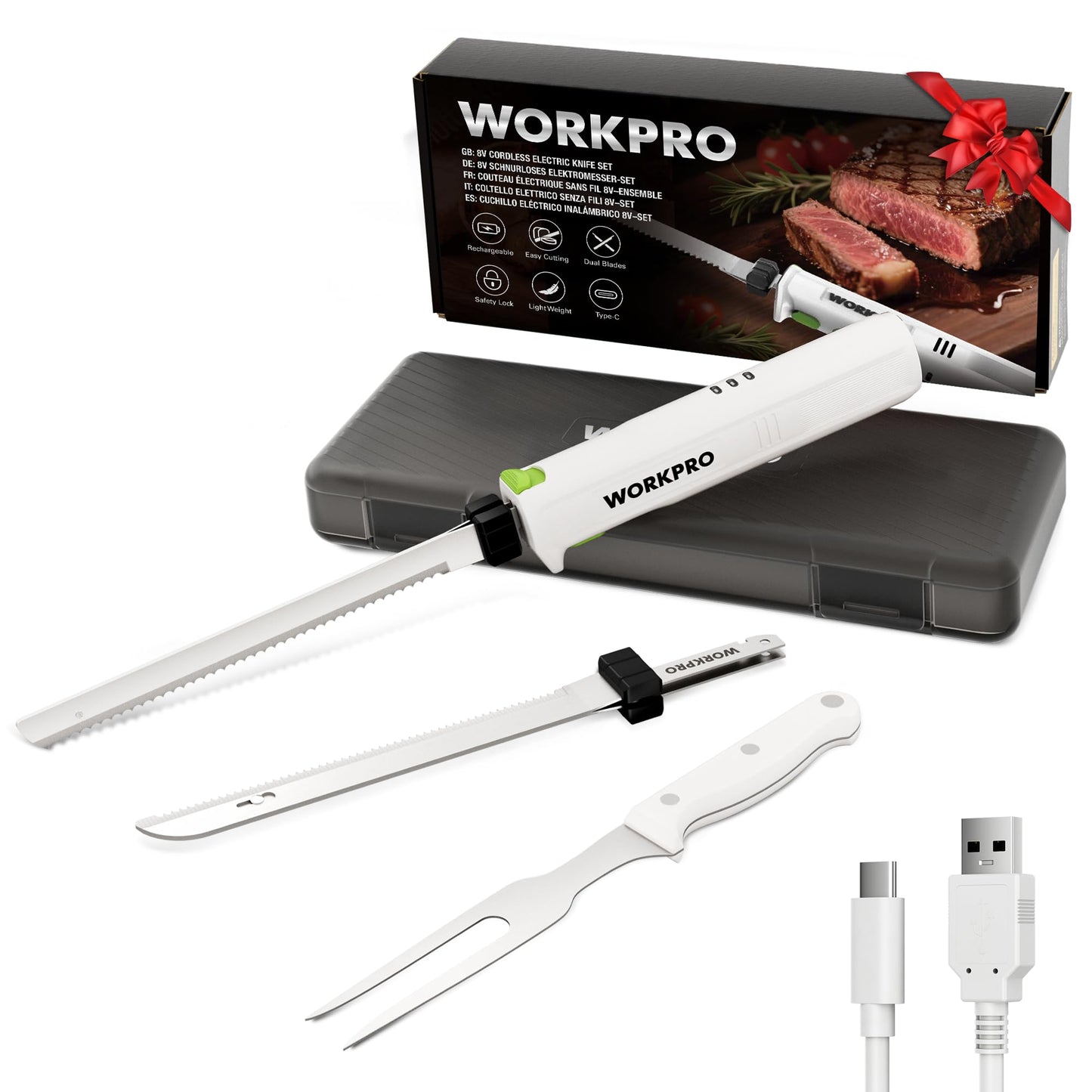 Elektromesser Set mit Akku, Weiss