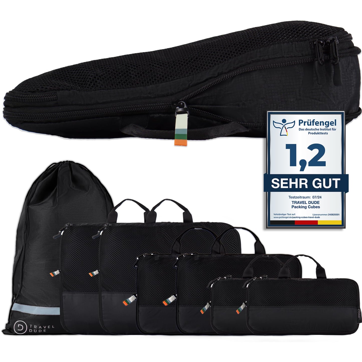 7-teiliges Packwürfel-Set, Schwarz 7-teiliges Set
