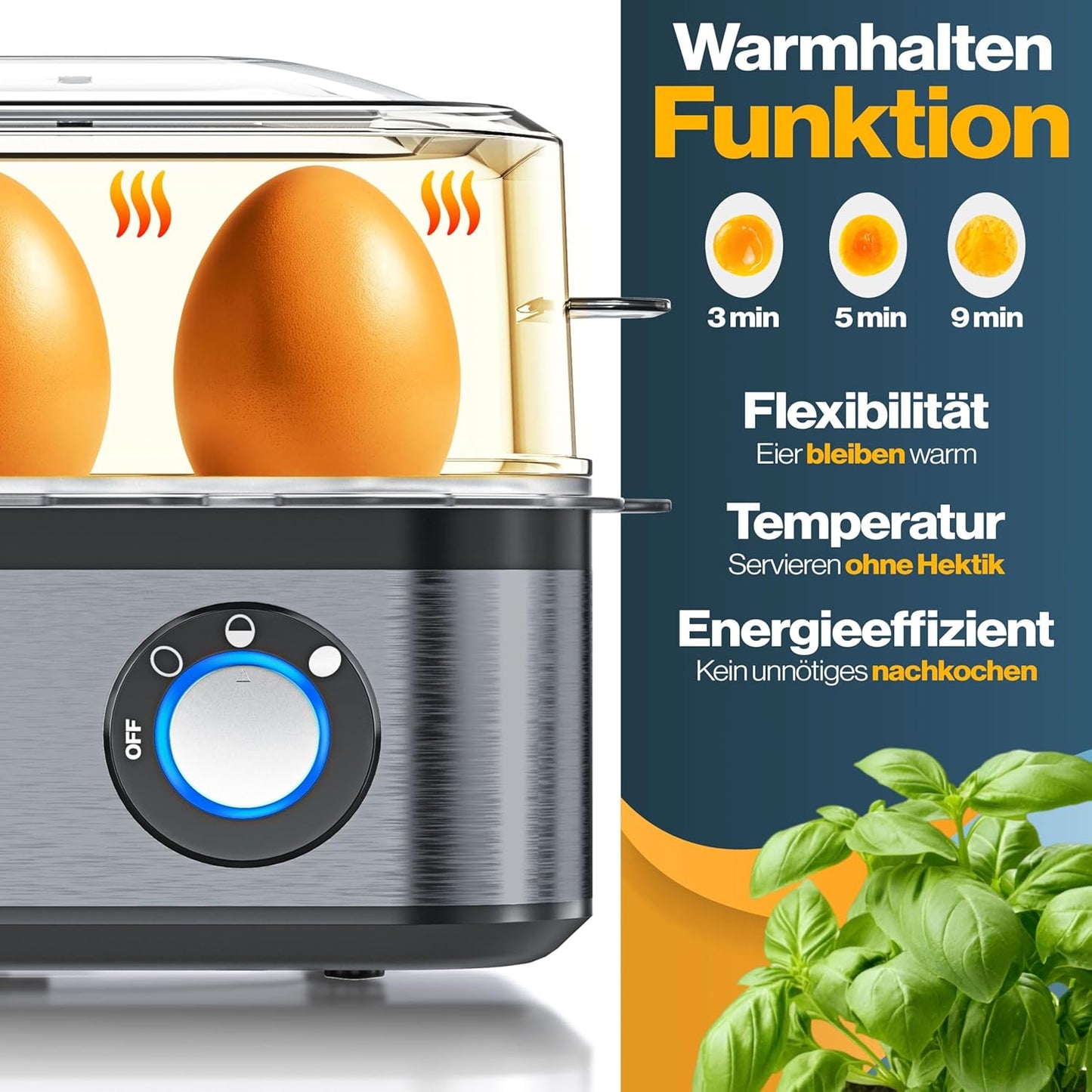 Elektrischer Eierkocher mit Warmhaltefunktion, Schwarz / Anthrazit