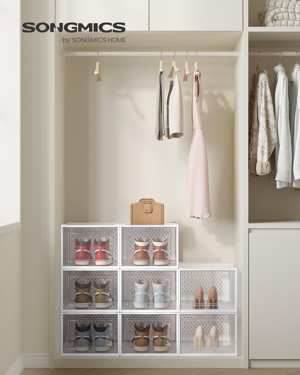 8er-Set Schuh-Organizer, 8er Set für Schuhe bis Grösse 46 Transparent + Weiss 8