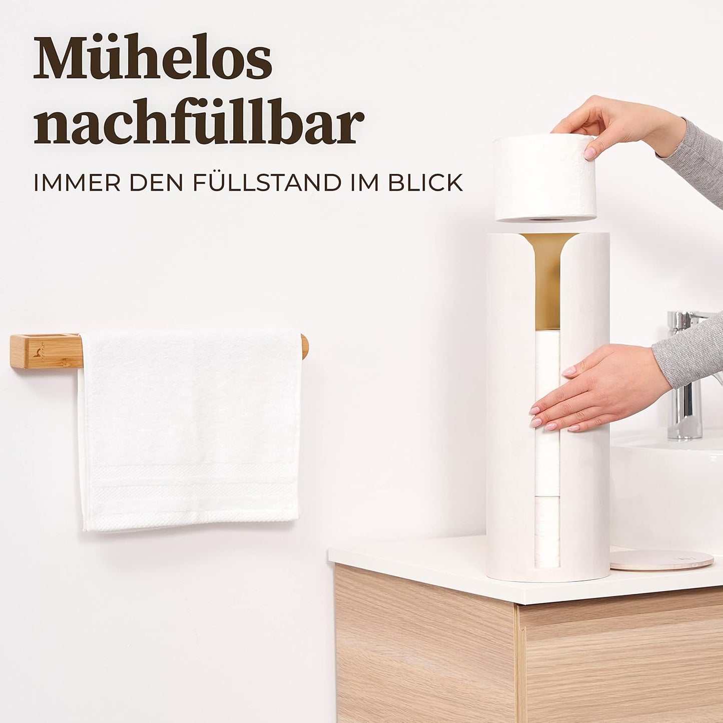 Toilettenpapierhalter aus Bambus, Weiss Toilettenpapieraufbewahrung 4 Rollen