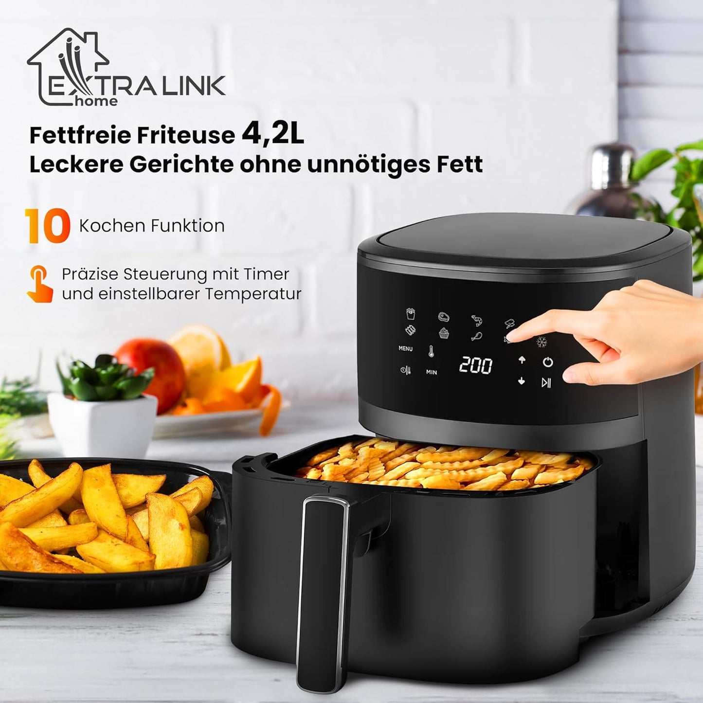 Heissluftfritteuse mit 10 Kochfunktionen, 4.2 LITER