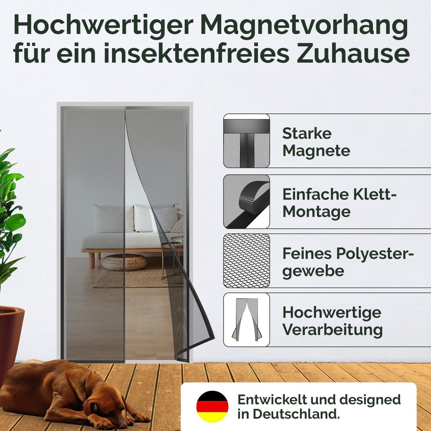 Fliegengitter-Tür für Balkontüren (100 x 200 cm), Schwarz 100 x 200 cm
