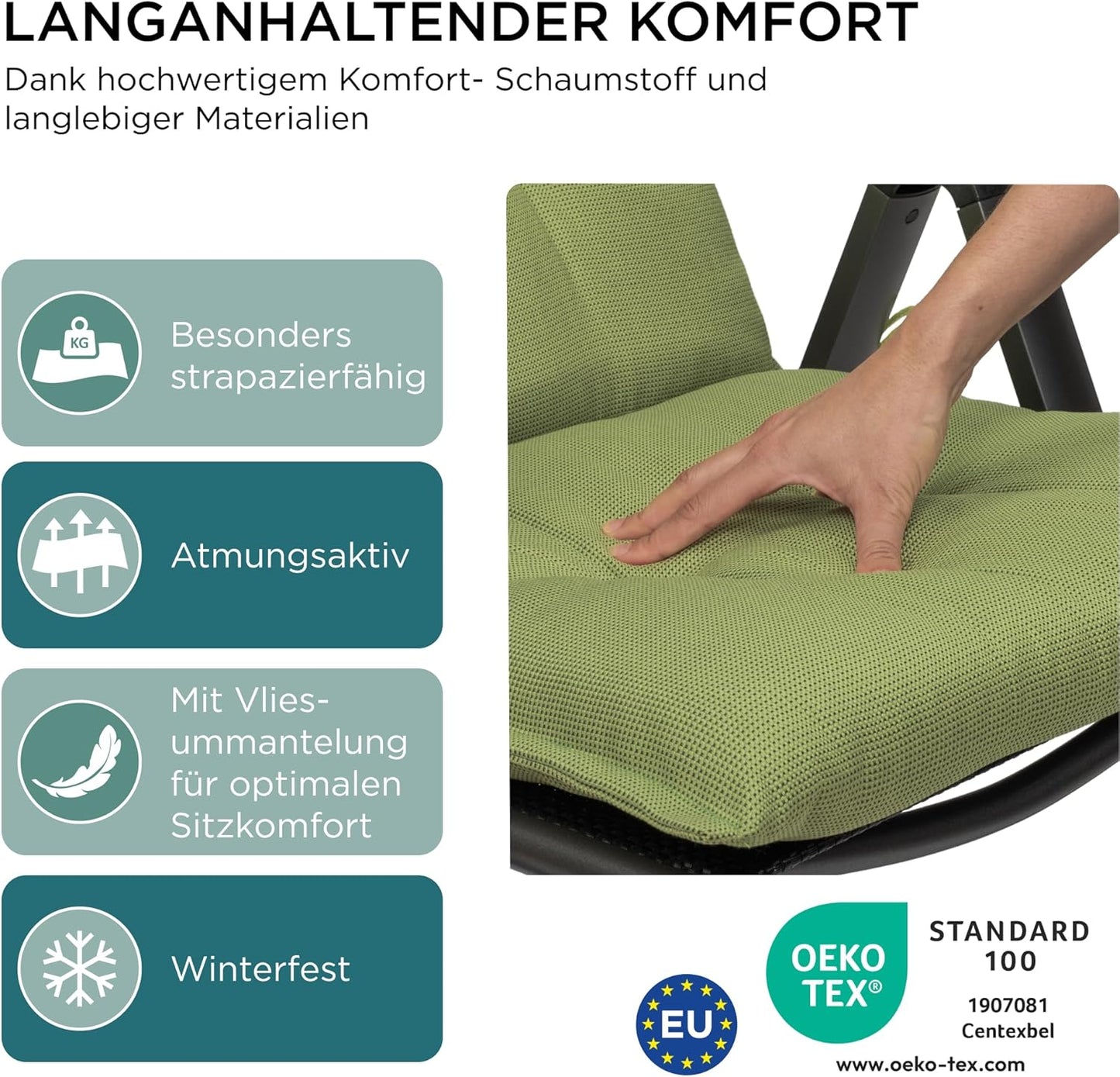 5er-Set Gartenstuhlauflagen Hochlehner mit Kopfteil, 5-Stück Grün (mit Kopfteil)