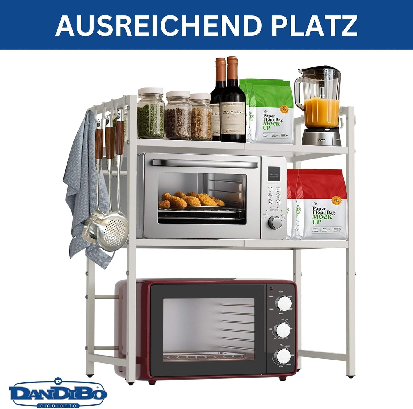 Verstellbares Mikrowellenregal 3-stufig, Weiss 3 Stufig / Höhe 78 cm
