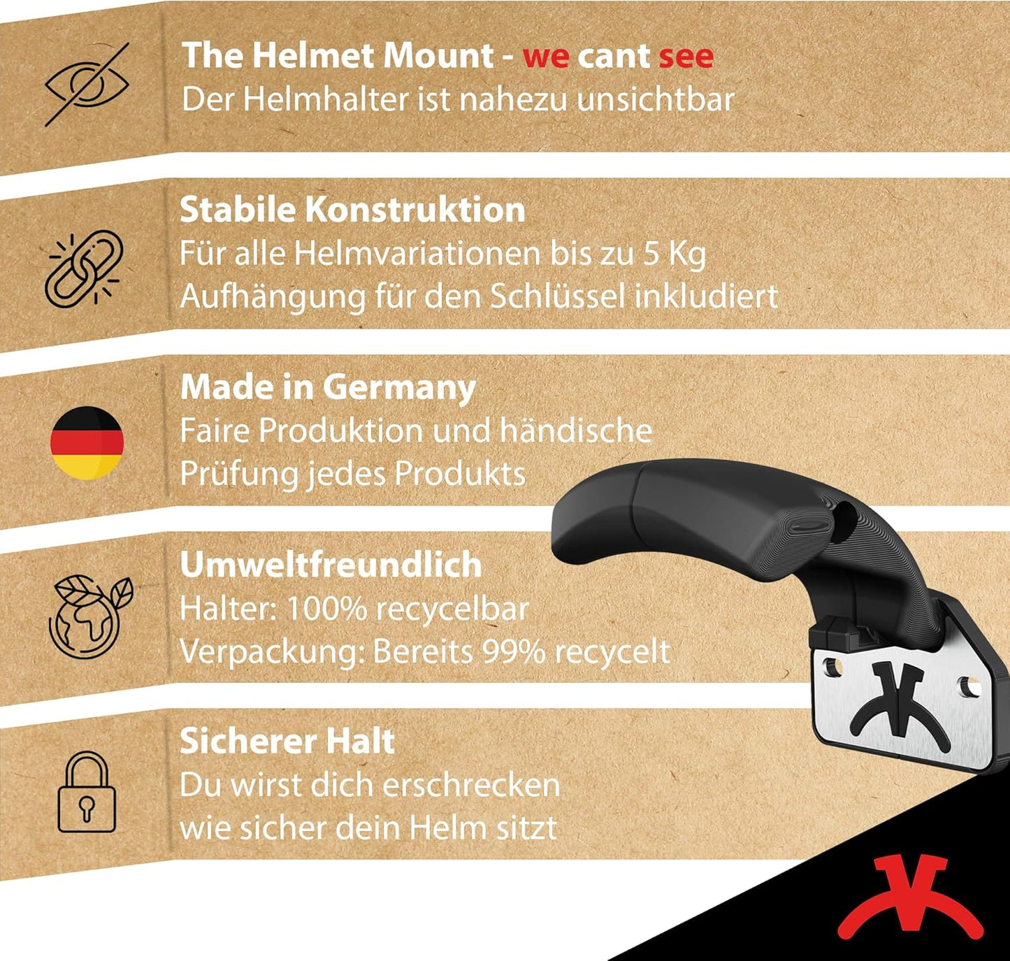 Helmhalterung für Motorradhelme Wandmontage