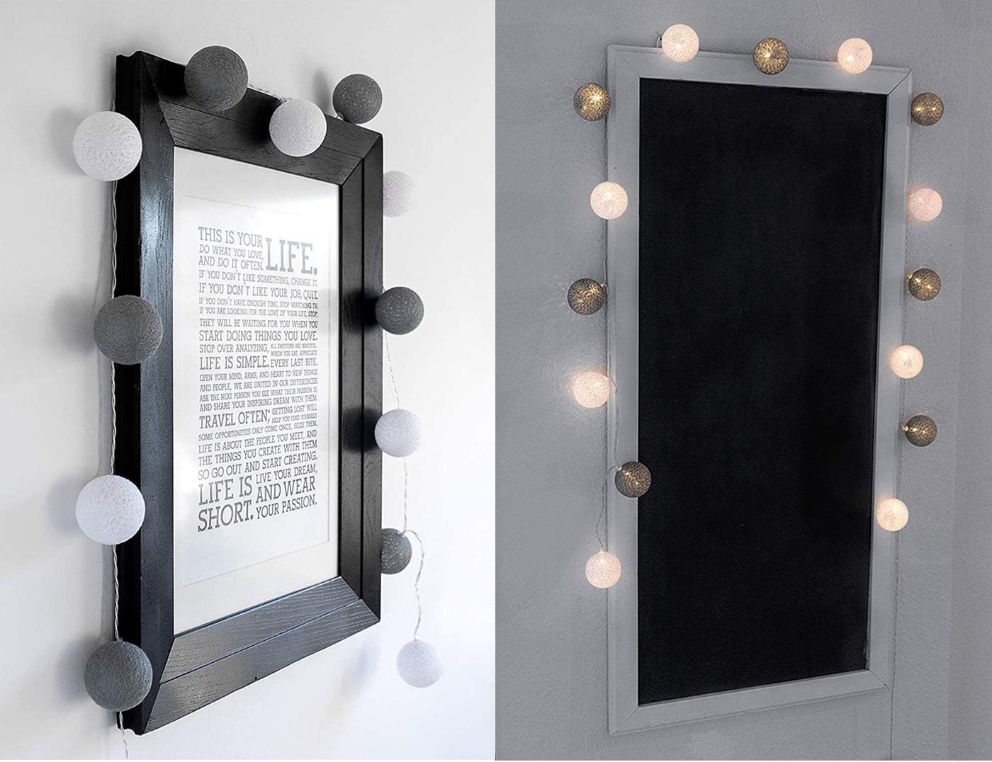 LED-Lichterkette mit 20 Baumwollkugeln, Grau Stecker
