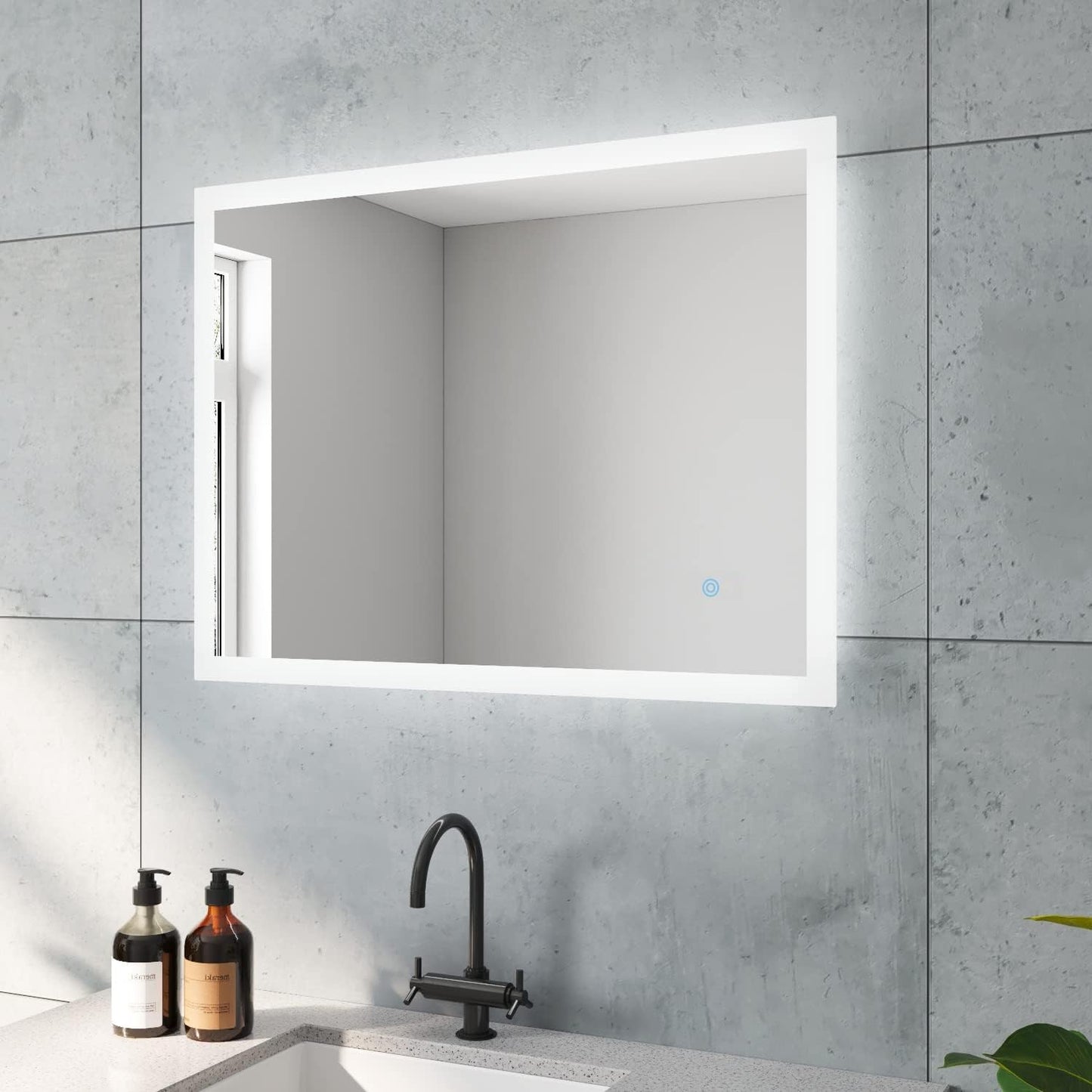 Badspiegel mit LED-Beleuchtung, 80x60cm Kaltweiss, Bourges (Touch, Dimmbar, Heizung)