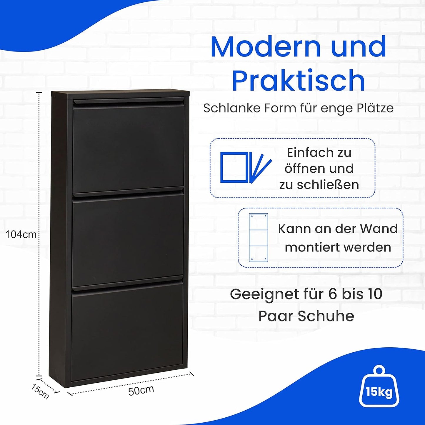 Schuhkipper mit Magnetverschluss, 3 Klappen, 3 Klappen Schwarz