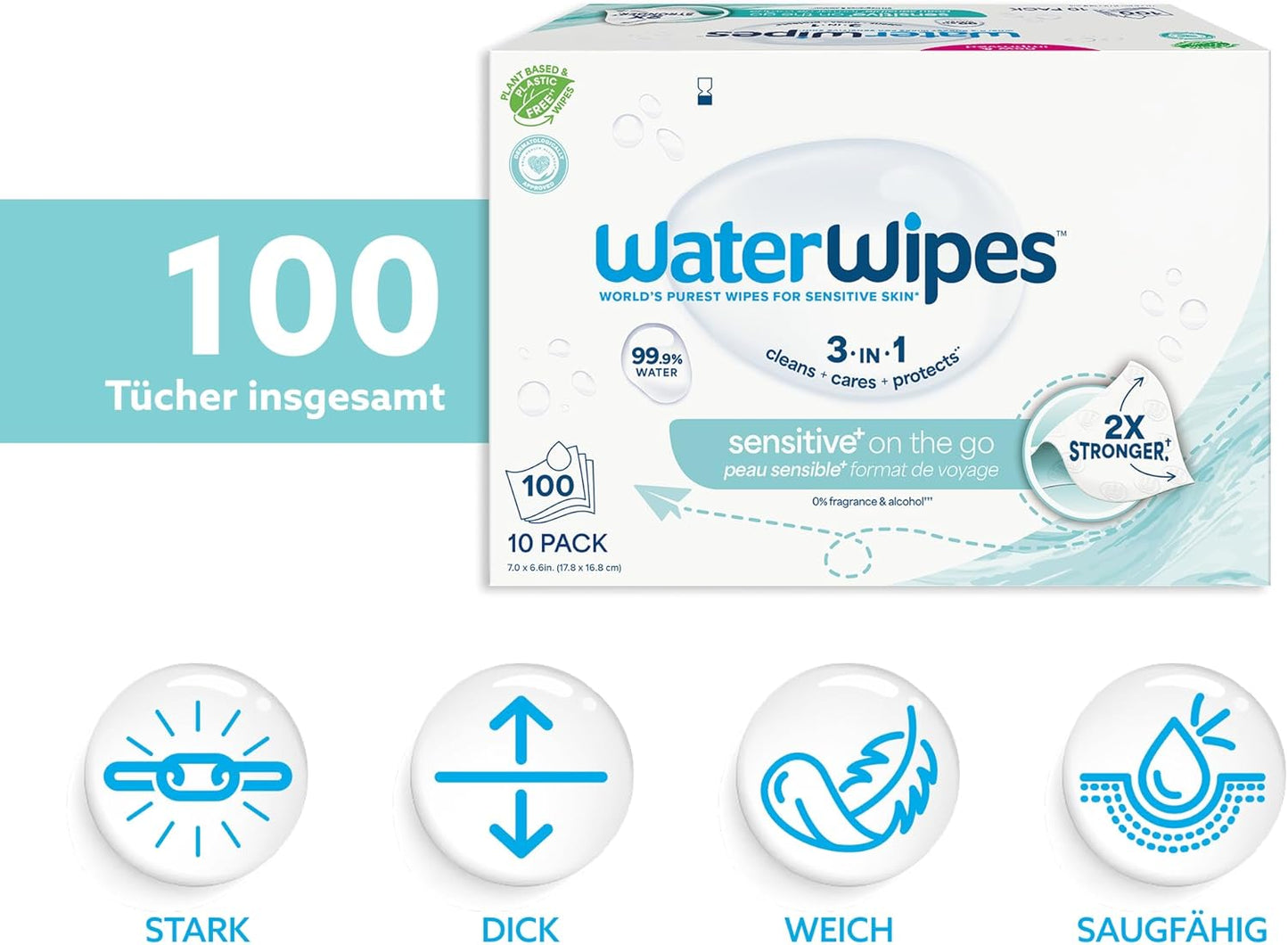 Sensitive+ On The Go Feuchttücher, 100 Stück, 100 stück (10er Pack)