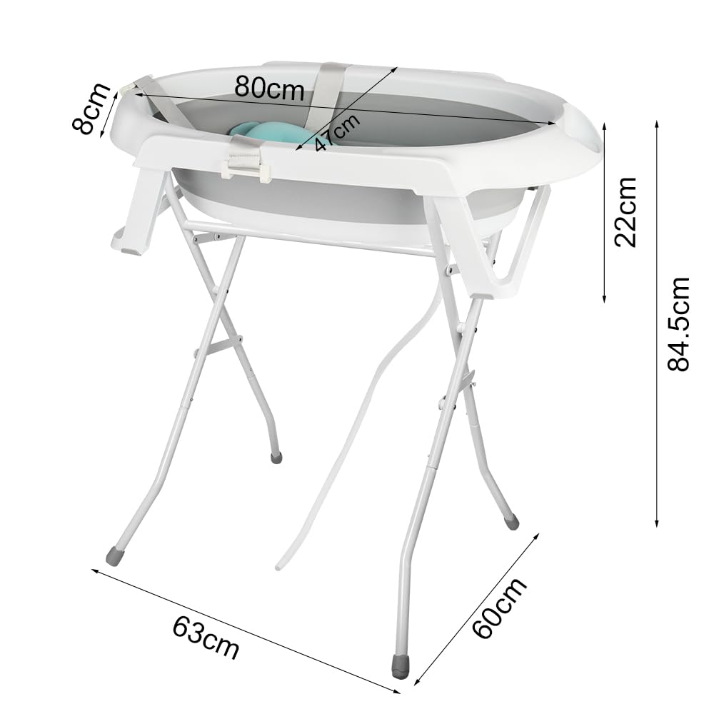 Faltbare Babybadewanne mit Gestell, 66 x 61 x 82 cm (grau)
