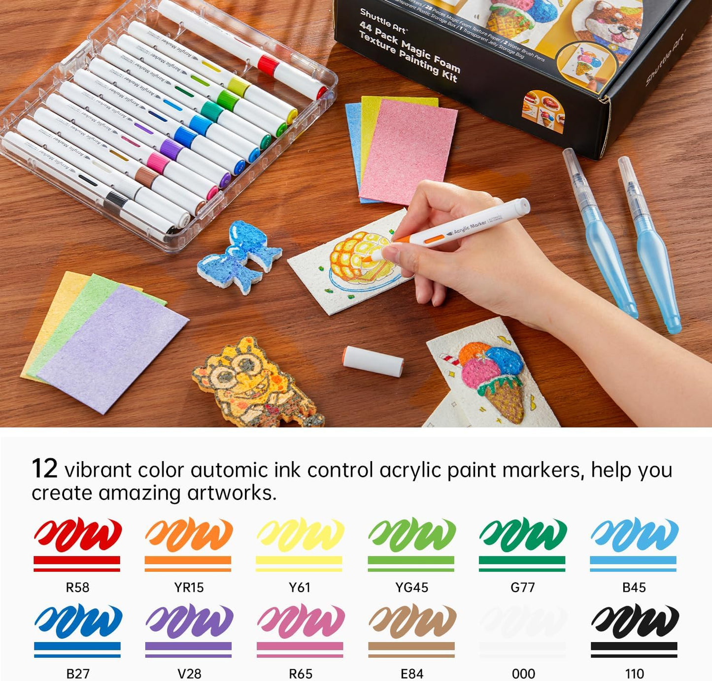 44-teiliges Magic Puffy Paint Set, 28 Malpapier + 12 Acrylmarker
