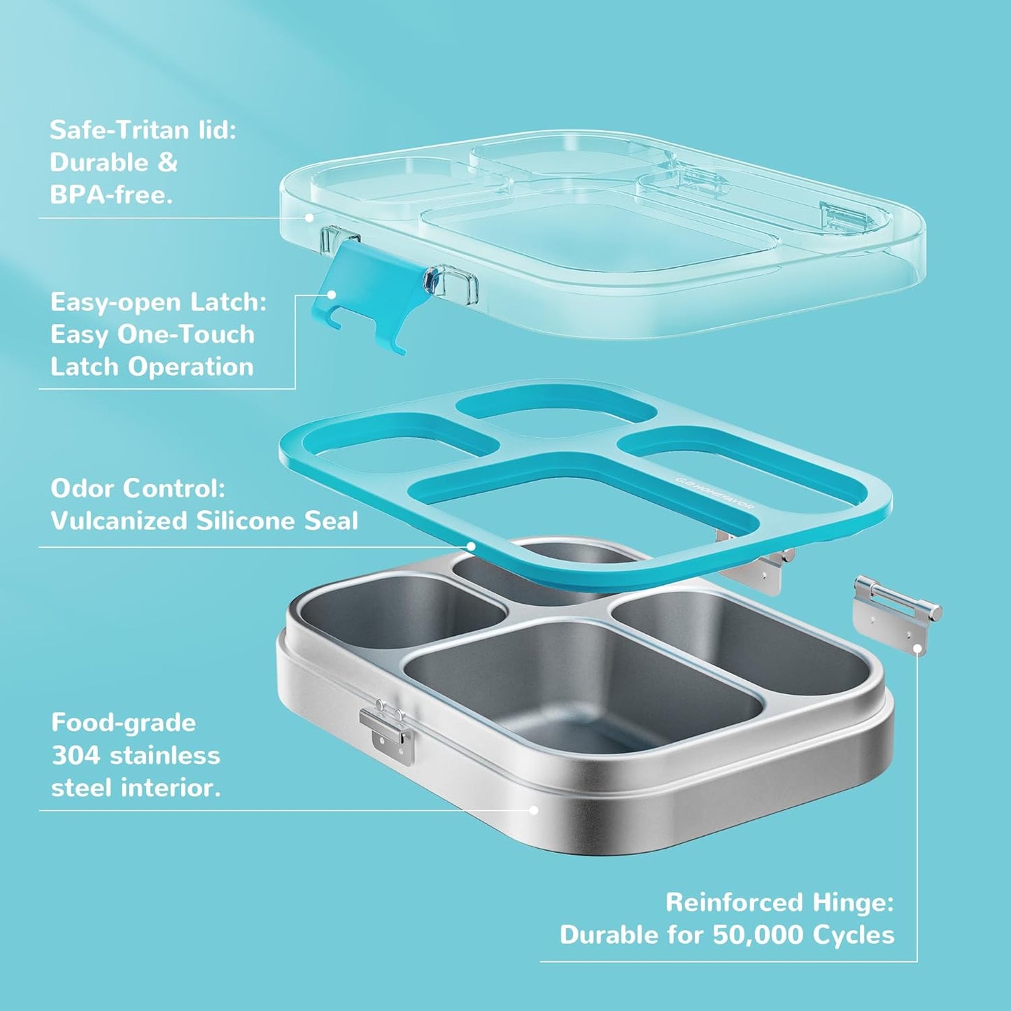 Lunchbox mit 4 Fächern, 800ml, 4 Fächer, Blau