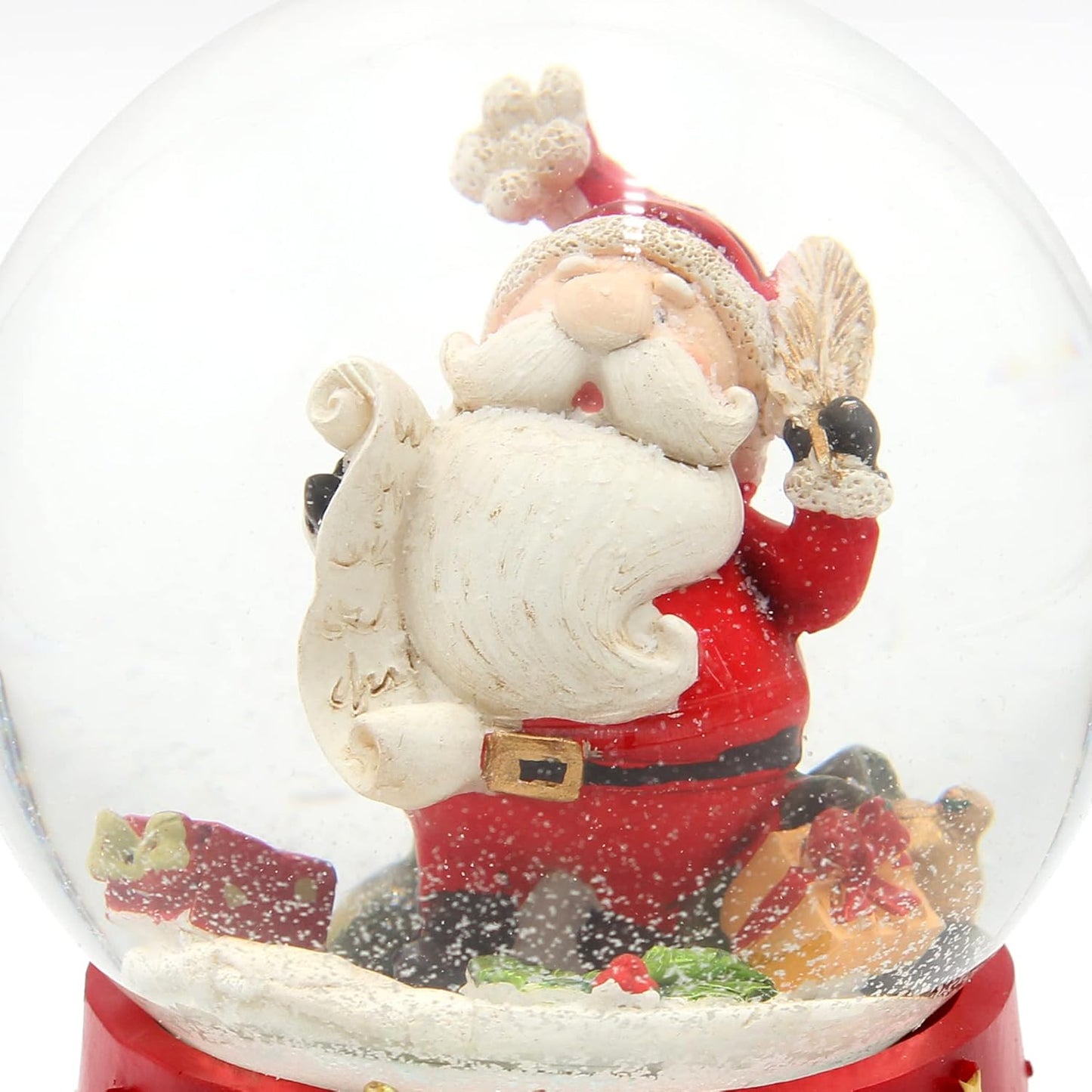 Schneekugel "Weihnachtsmann mit Feder und Wunschzettel", Wm-feder
