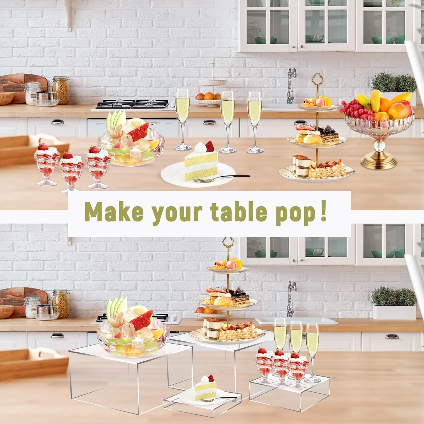 Buffet- und Dessertständer-Set, 4 Transparent 6'' 7'' 8'' 10''