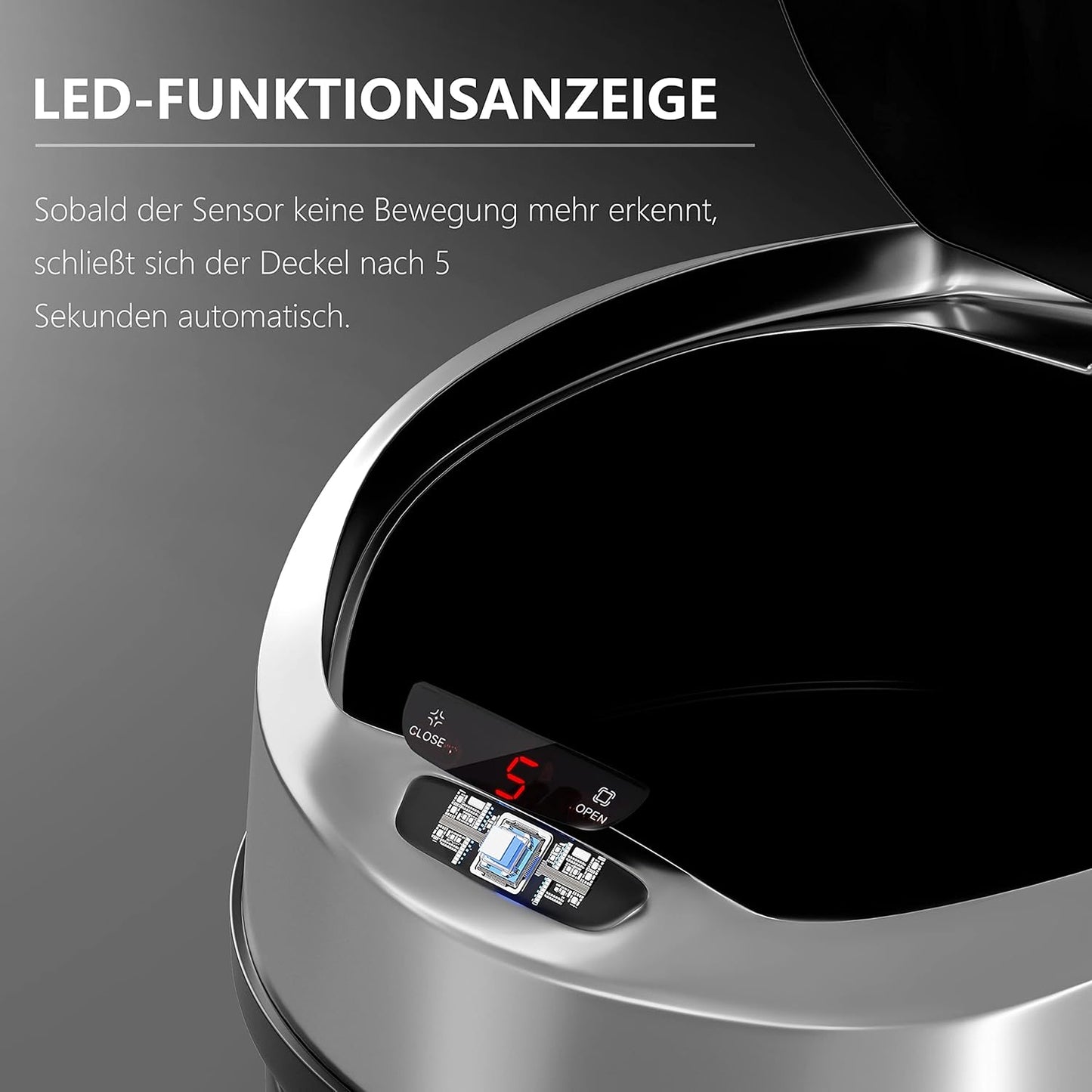 Abfalleimer mit Sensor, 40 Liter Schwarz